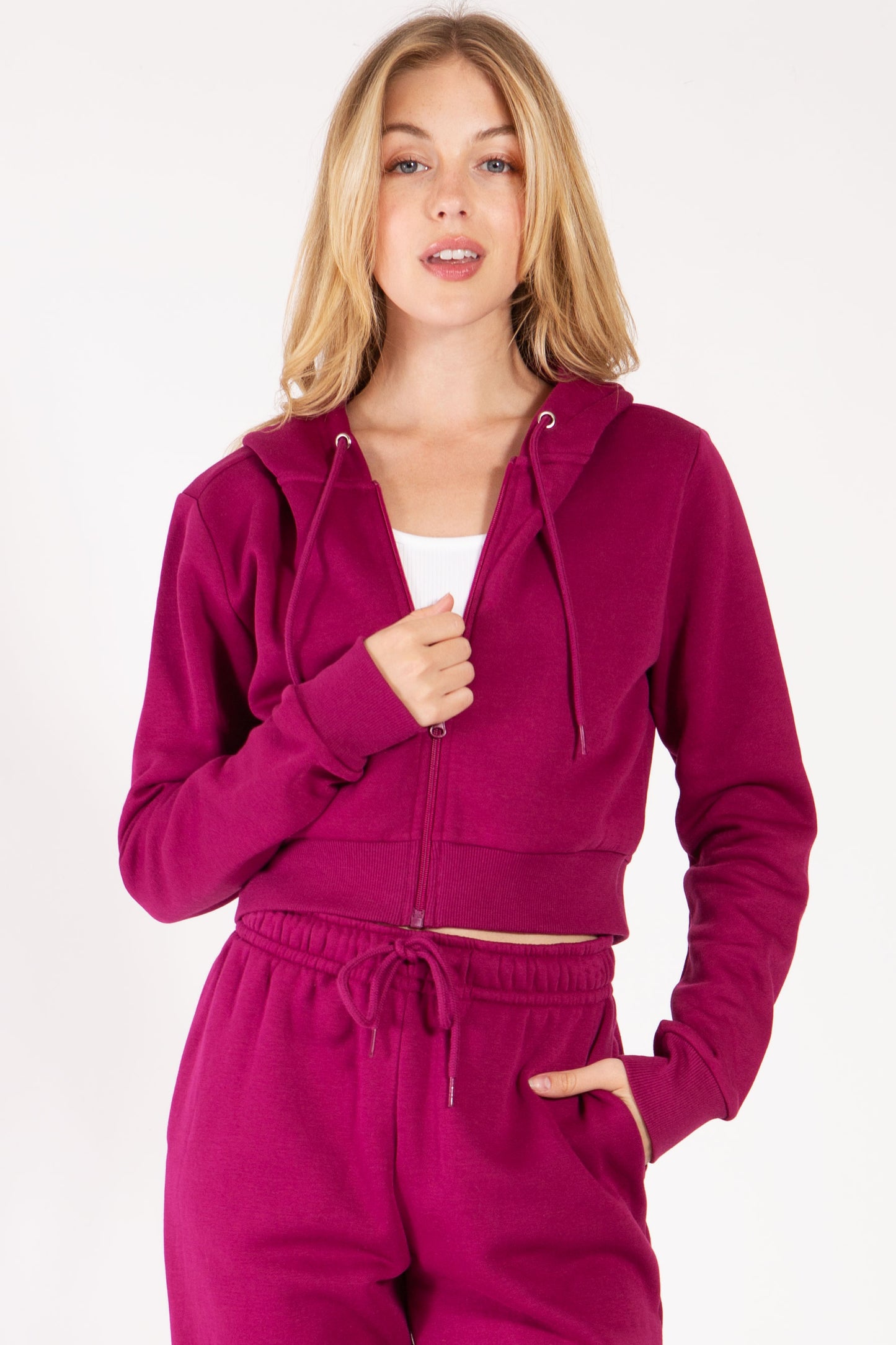 Cropped Fleece Zip Up Hoodie