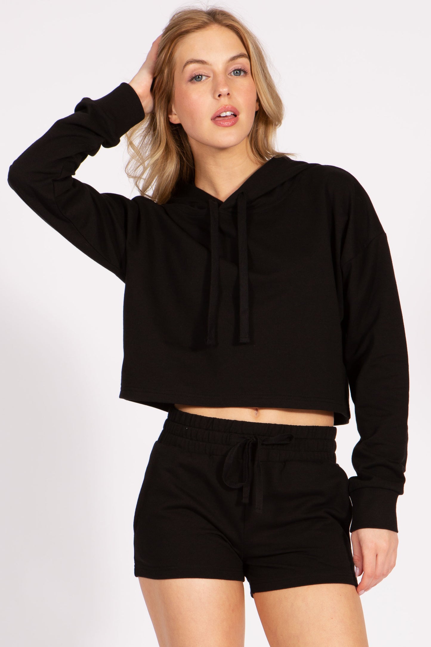 Cropped Pullover French Terry Hoodie Sweatshirt