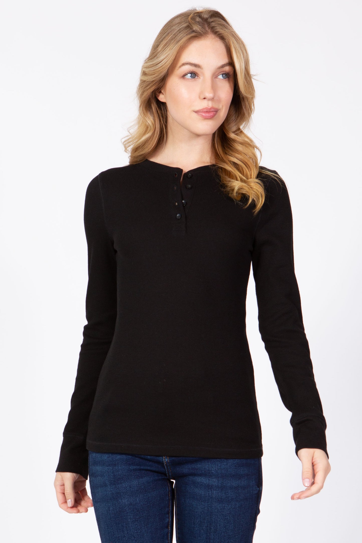 Long Sleeve Henley Neck Thermal Top