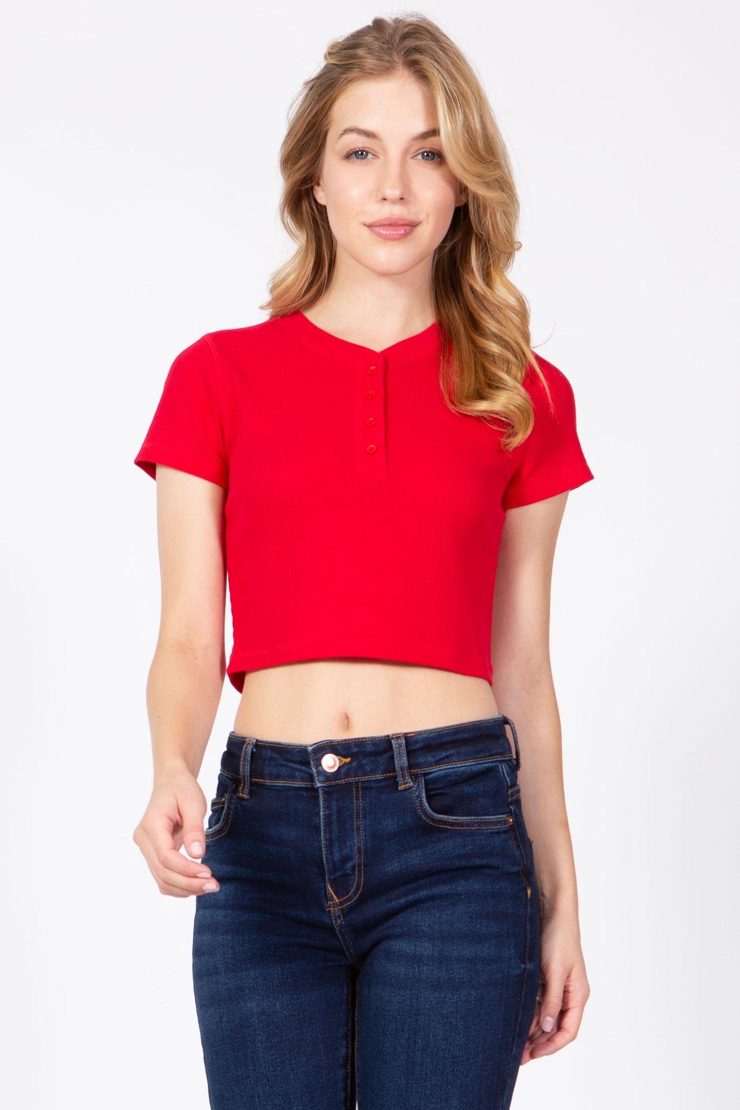 Cropped Henley Neck Thermal Top