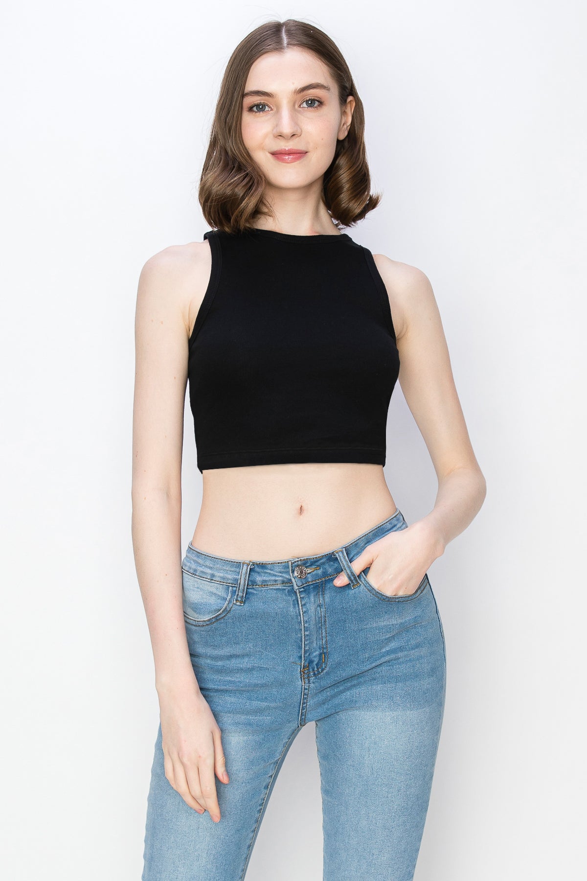 Cropped High Neck Tank Top