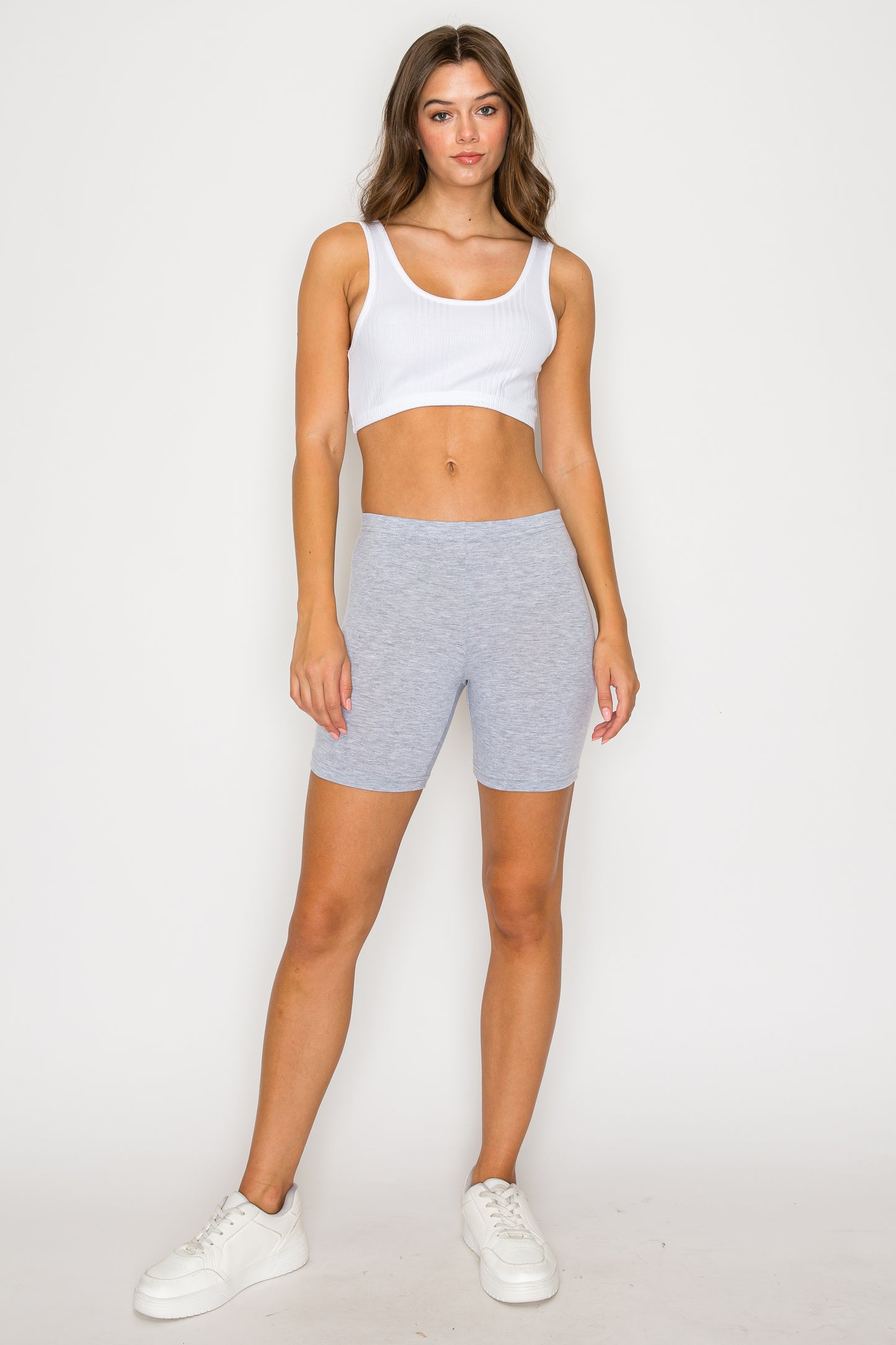 Mid Thigh High Waist Biker Shorts (Plus Size)