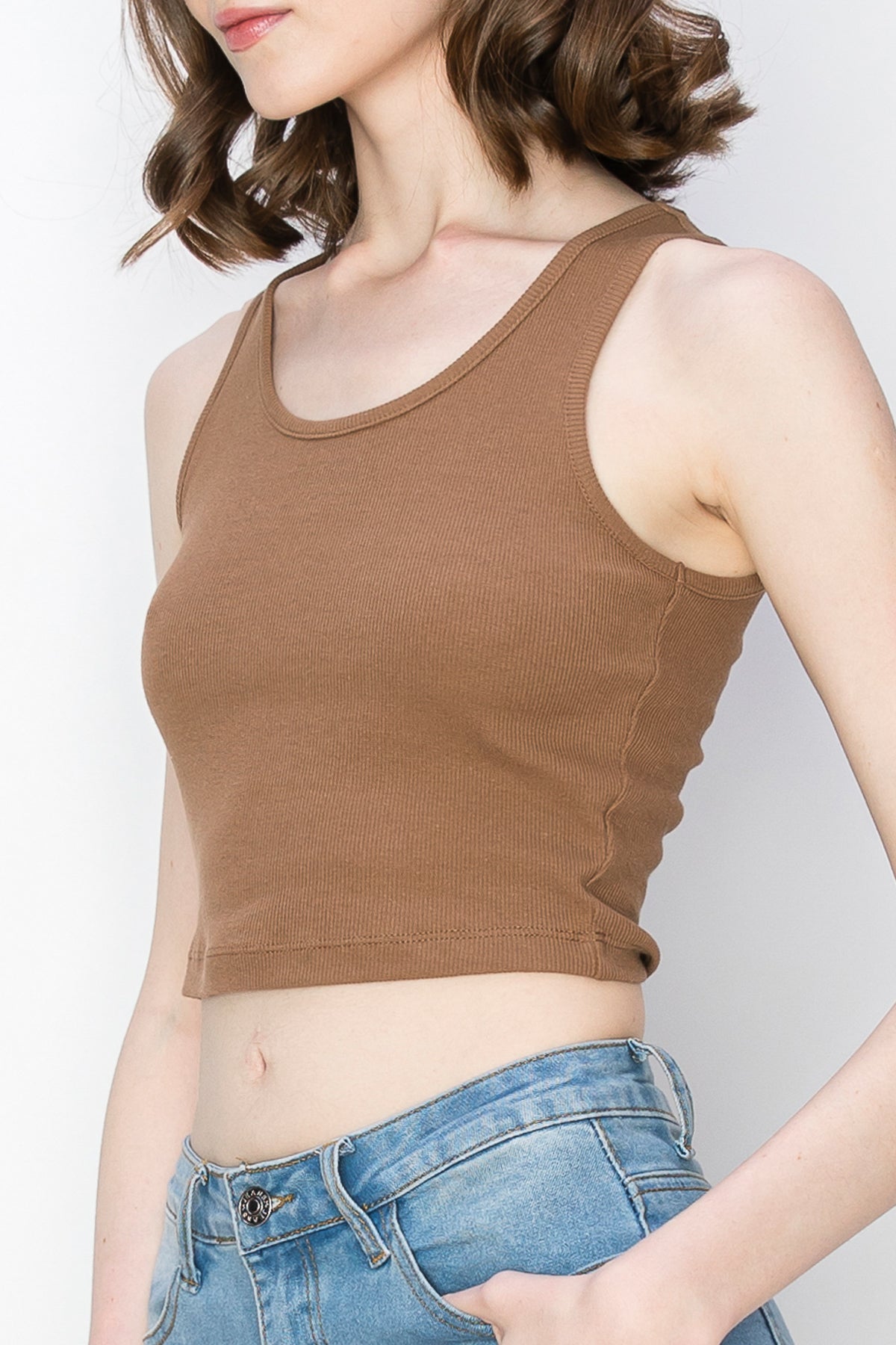 Cropped Scoop Neck Ribbed Tank Top