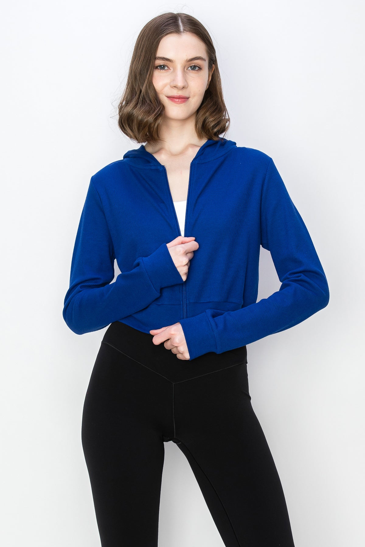 Cropped Zip Up Thermal Hoodie Jacket
