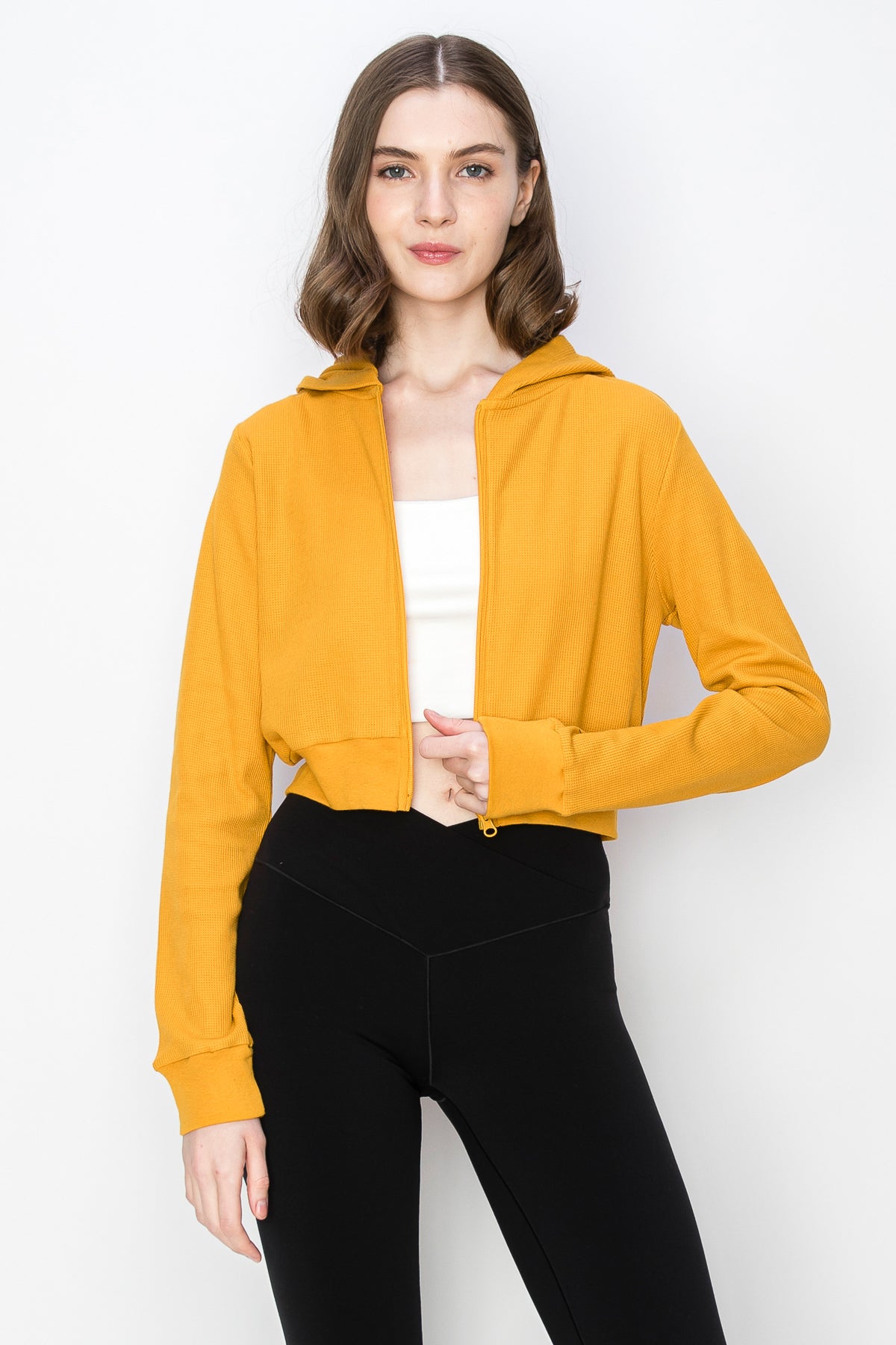 Cropped Zip Up Thermal Hoodie Jacket