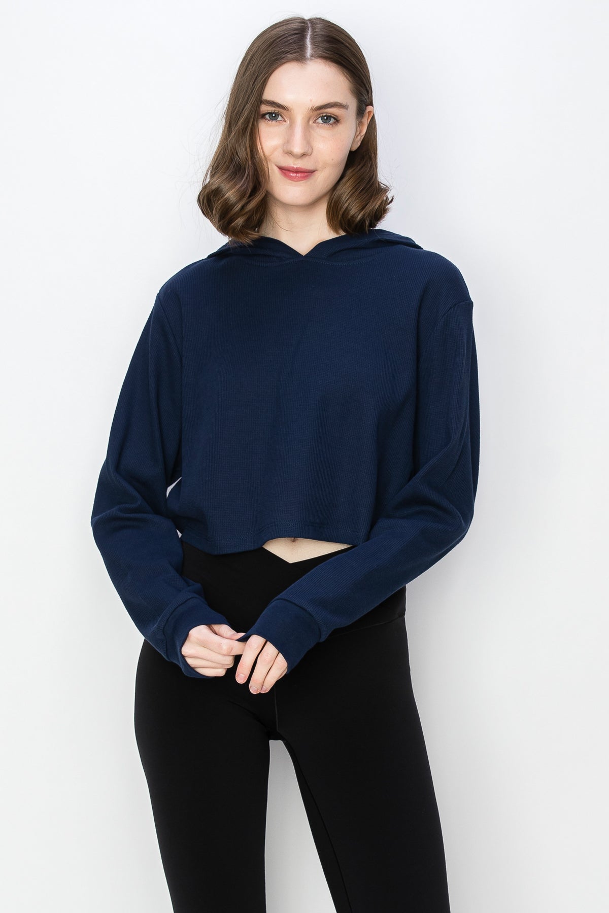 Cropped Thermal Pullover Hoodie