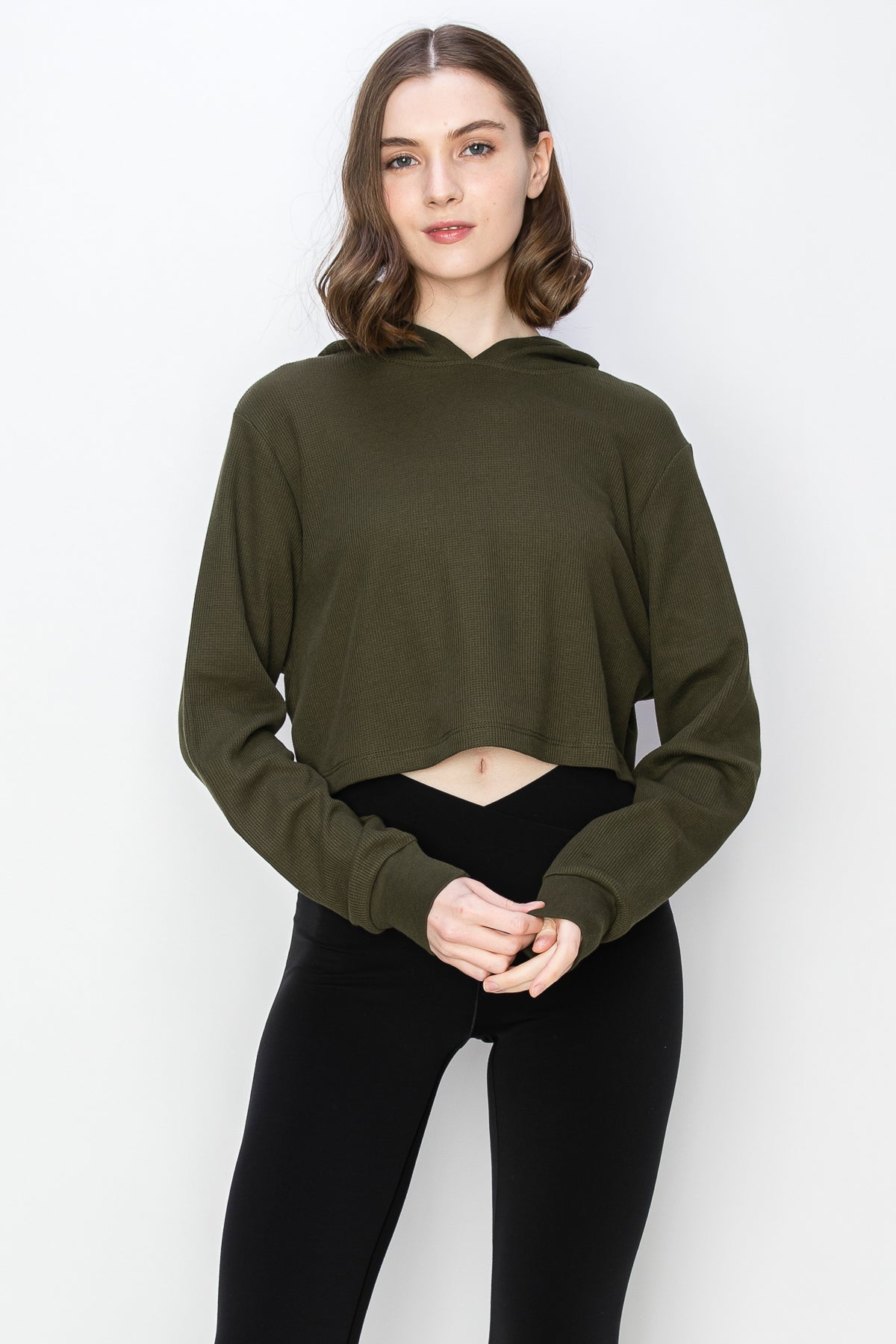 Cropped Thermal Pullover Hoodie