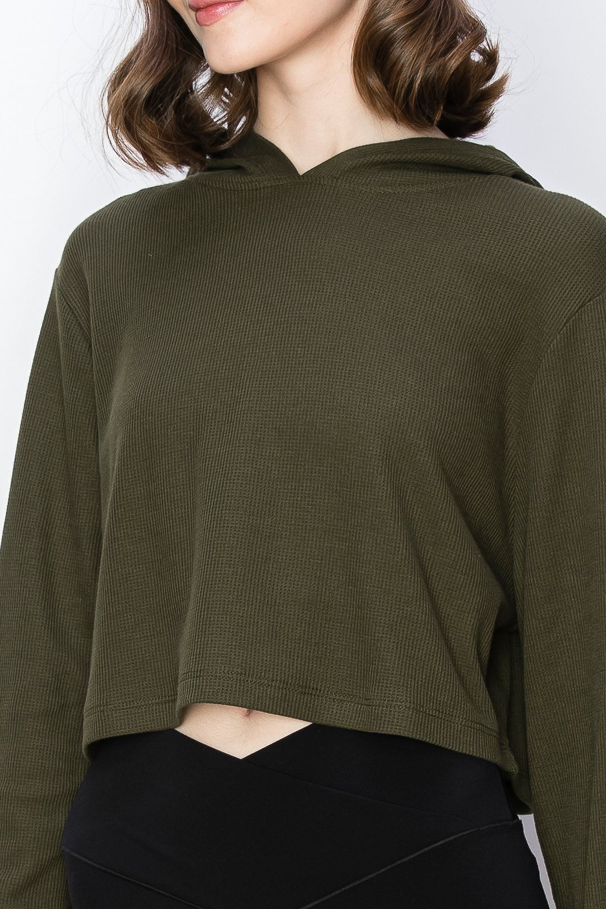 Cropped Thermal Pullover Hoodie