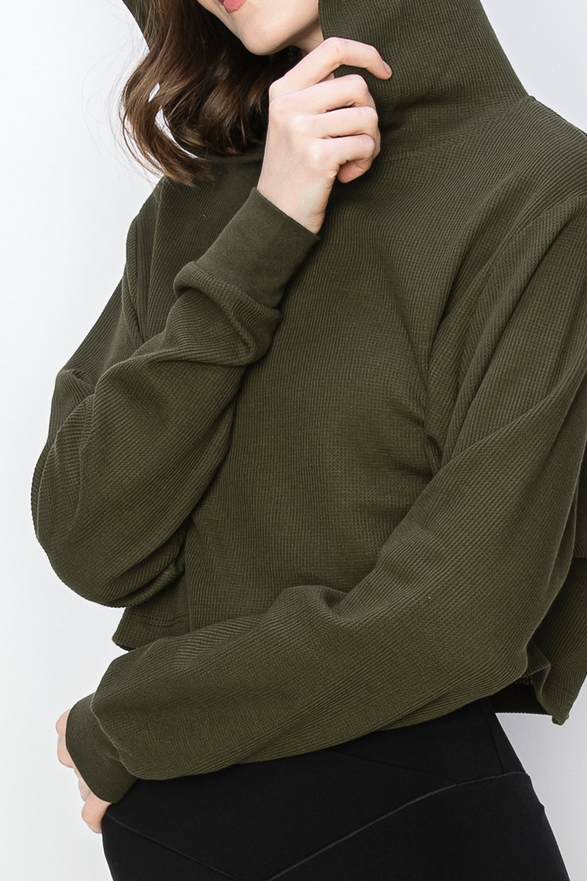 Cropped Thermal Pullover Hoodie