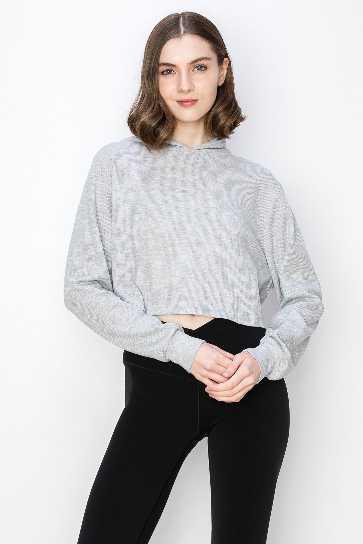 Cropped Thermal Pullover Hoodie