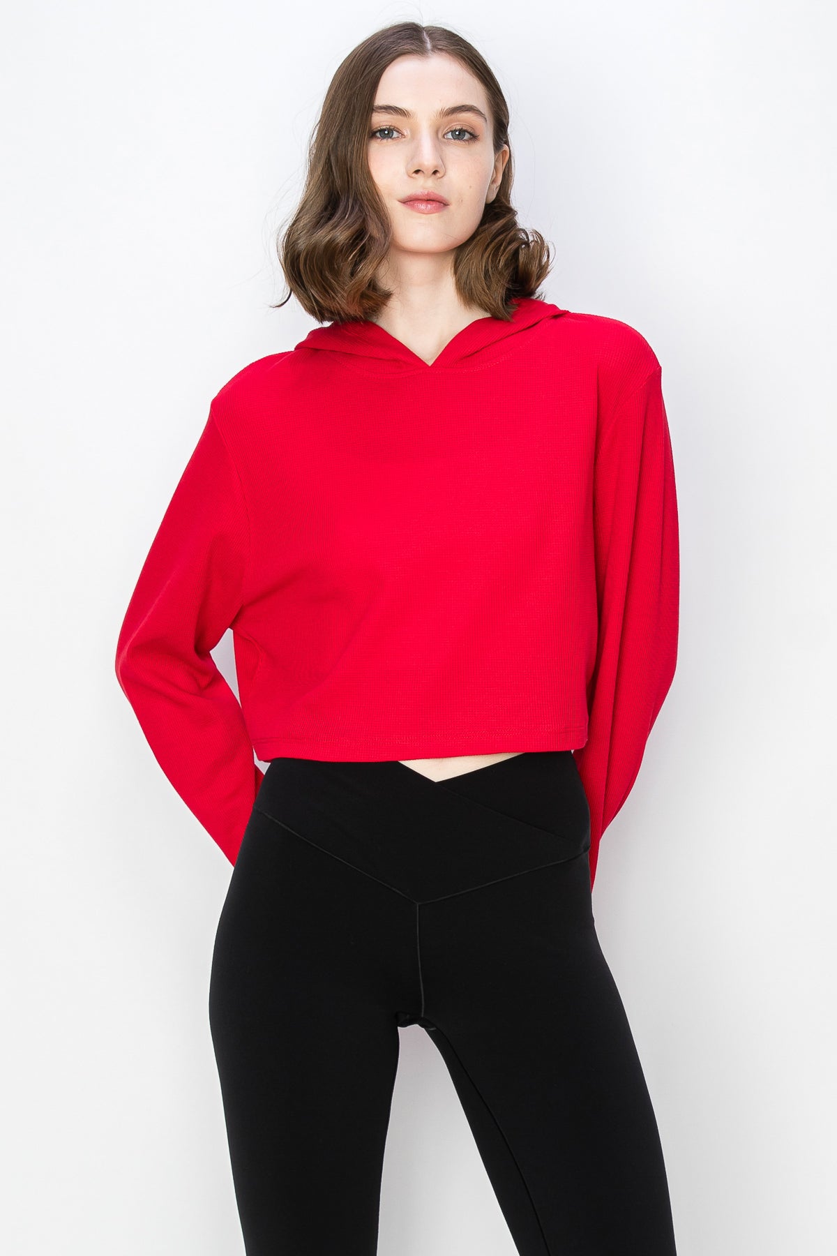 Cropped Thermal Pullover Hoodie