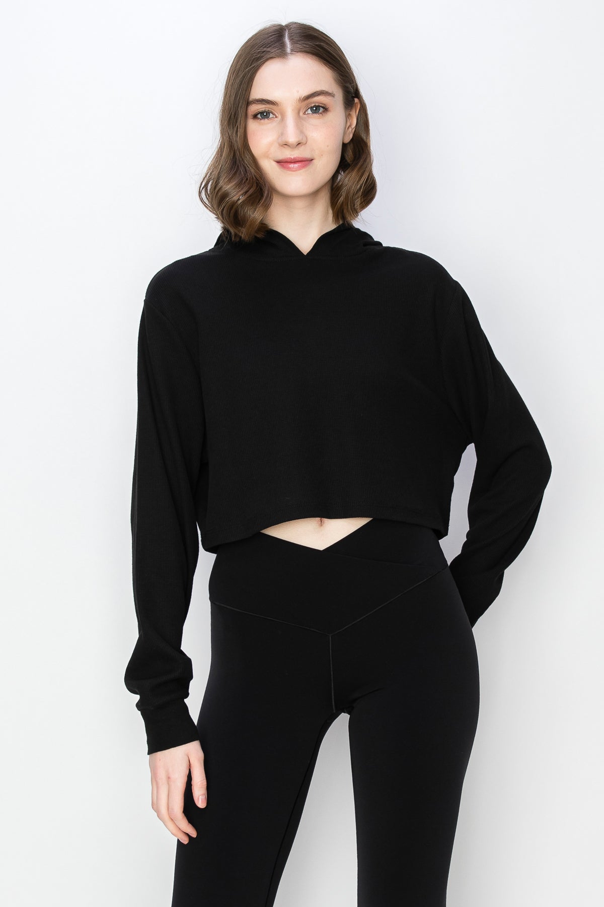 Cropped Thermal Pullover Hoodie