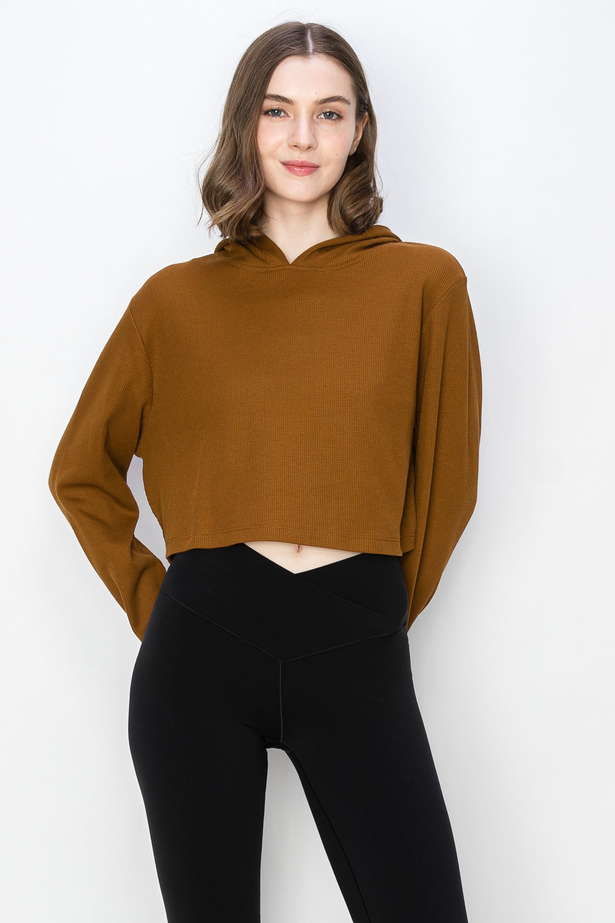 Cropped Thermal Pullover Hoodie