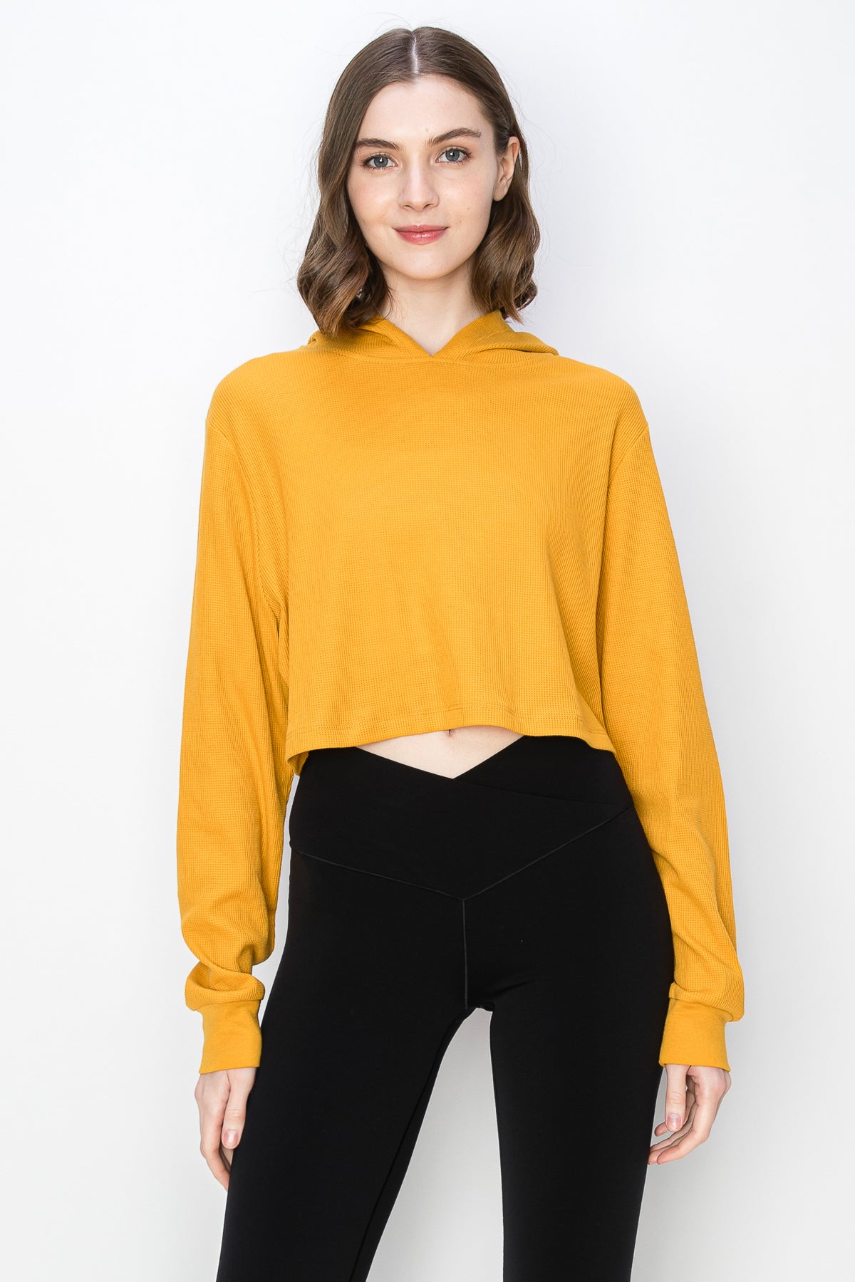 Cropped Thermal Pullover Hoodie