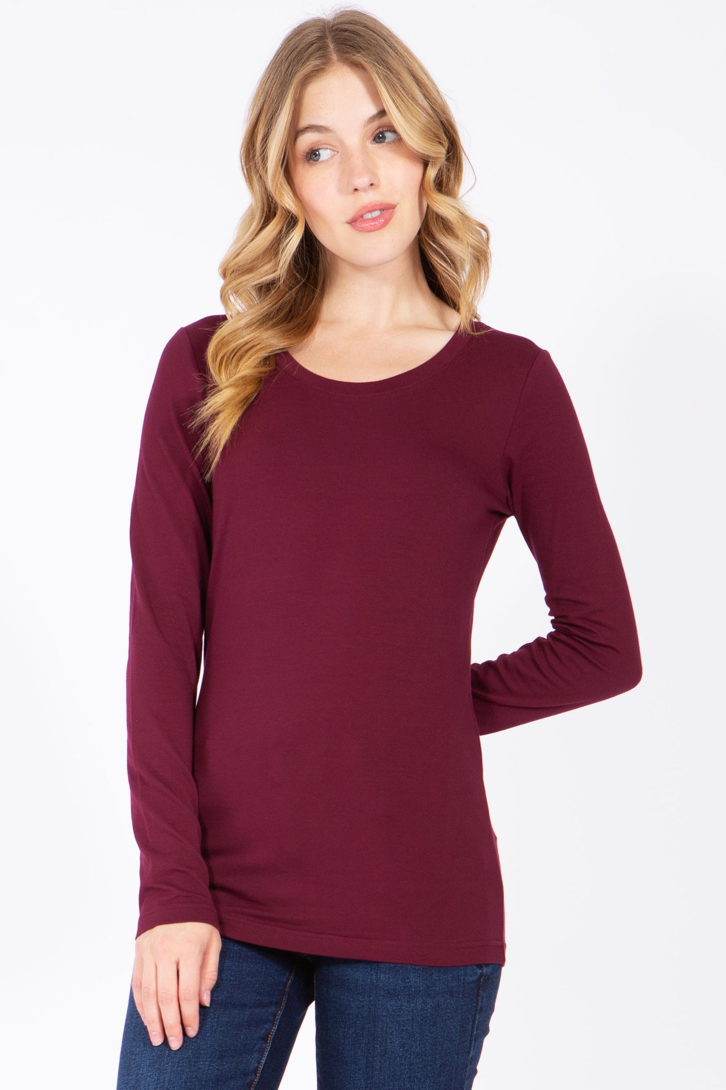 Basic Long Sleeve Round Neck Tee (Plus Size)
