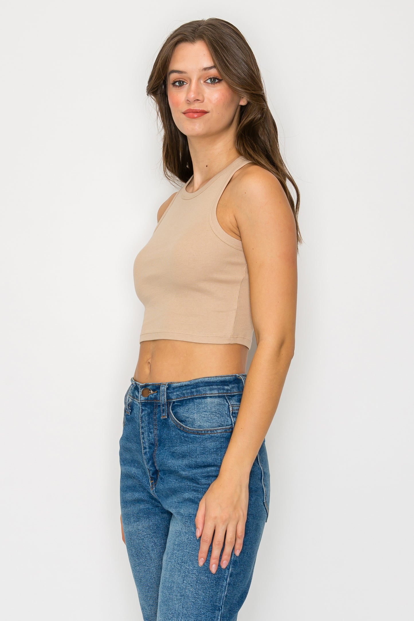Cropped High Neck Ribbed Tank Top