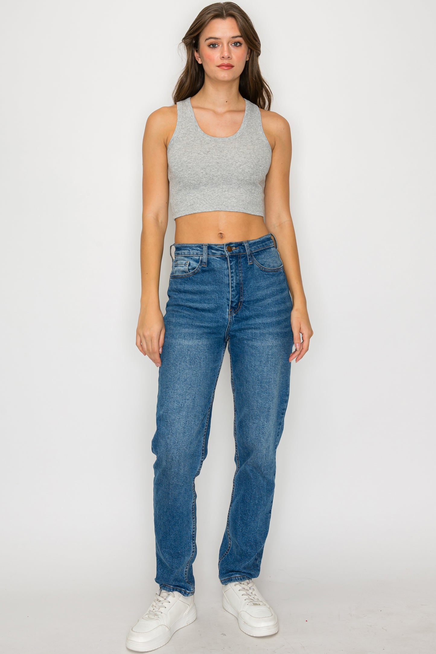 Cropped Scoop Neck Ribbed Tank Top