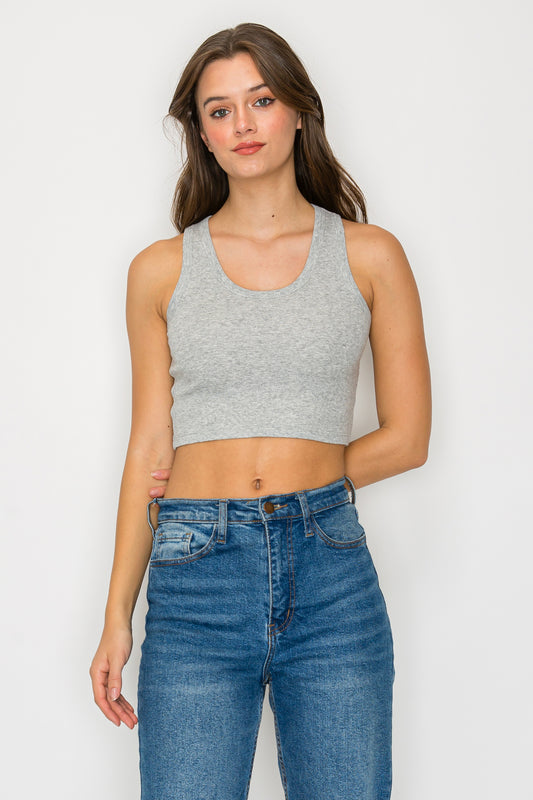 Cropped Scoop Neck Ribbed Tank Top