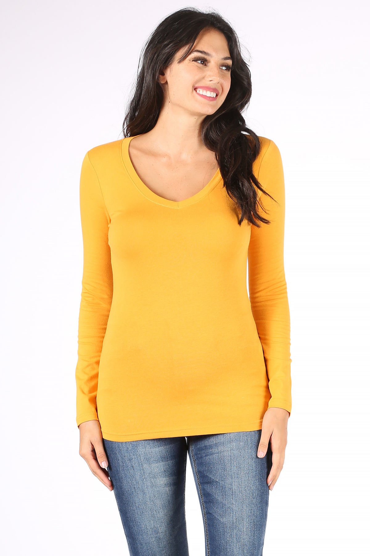 Basic Long Sleeve V-Neck Tee (Plus Size)