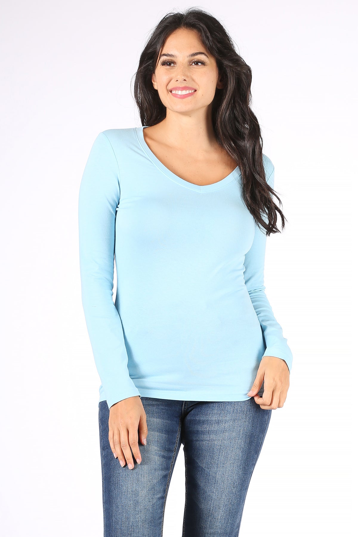 Basic Long Sleeve V-Neck Tee (Plus Size)