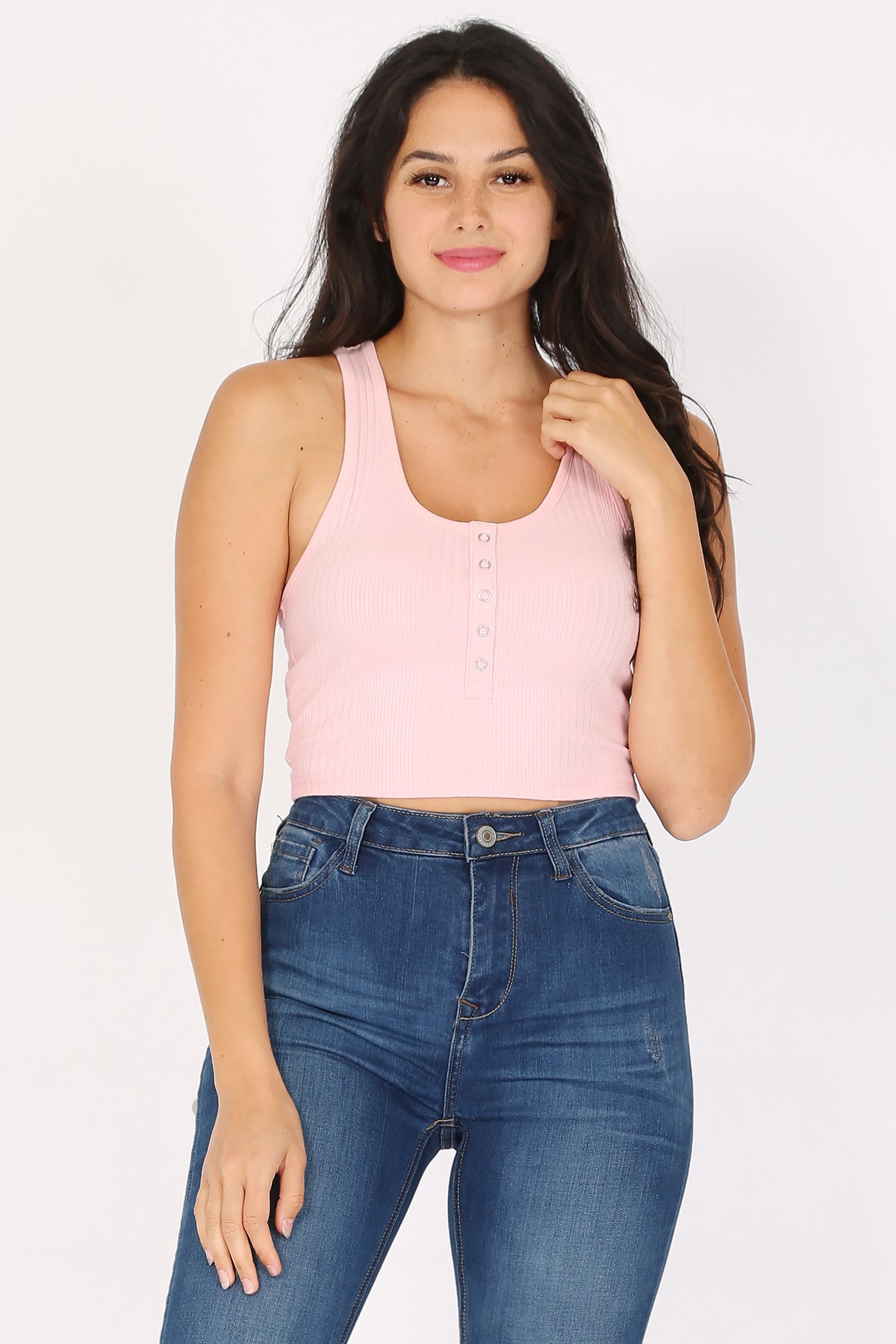 Variegated Rib Crop Henley Tank Top