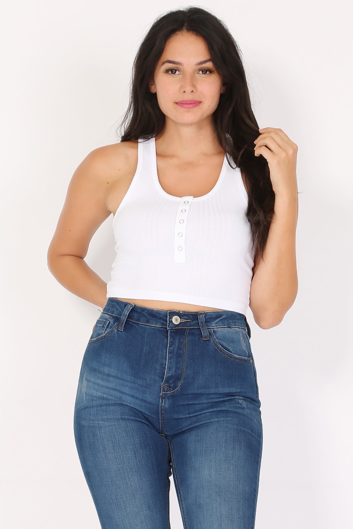Variegated Rib Crop Henley Tank Top