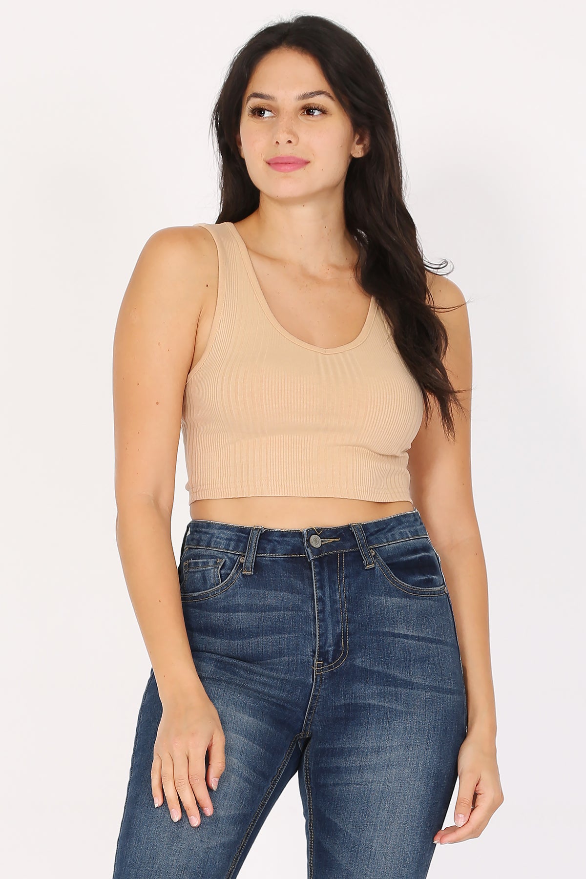 Variegated Rib Crop V-Neck Tank Top