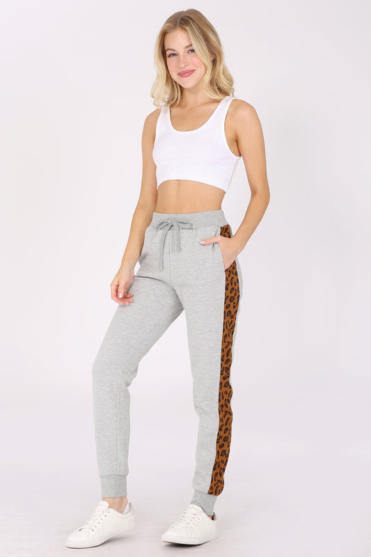 Leopard Print Stripe Jogger Sweatpants