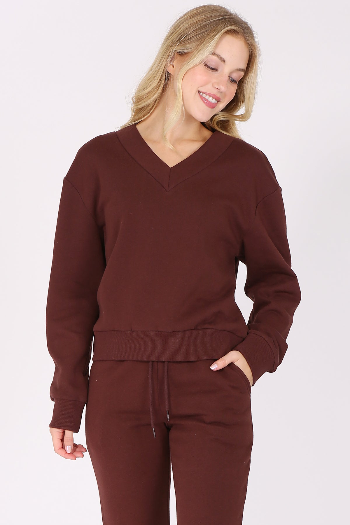 V Neck Fleece Sweatshirt
