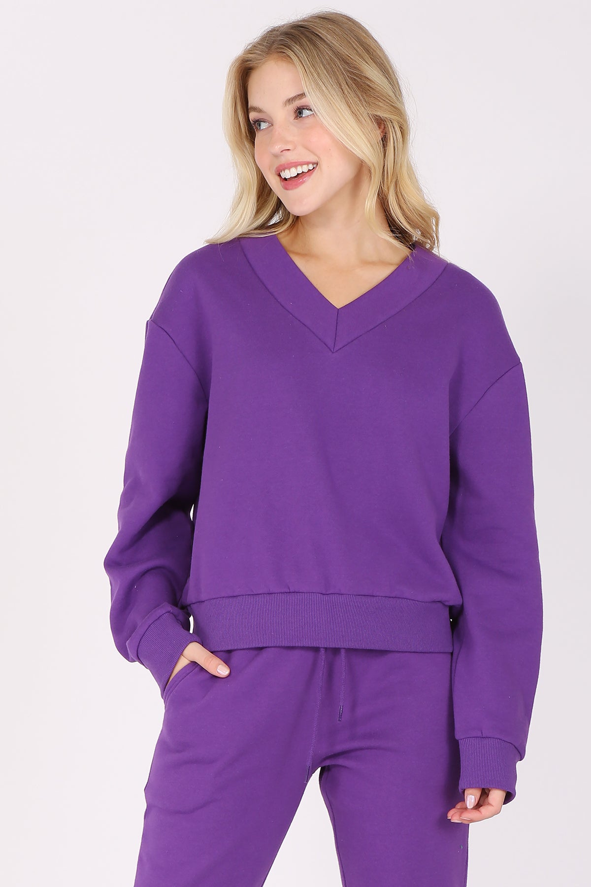 V Neck Fleece Sweatshirt