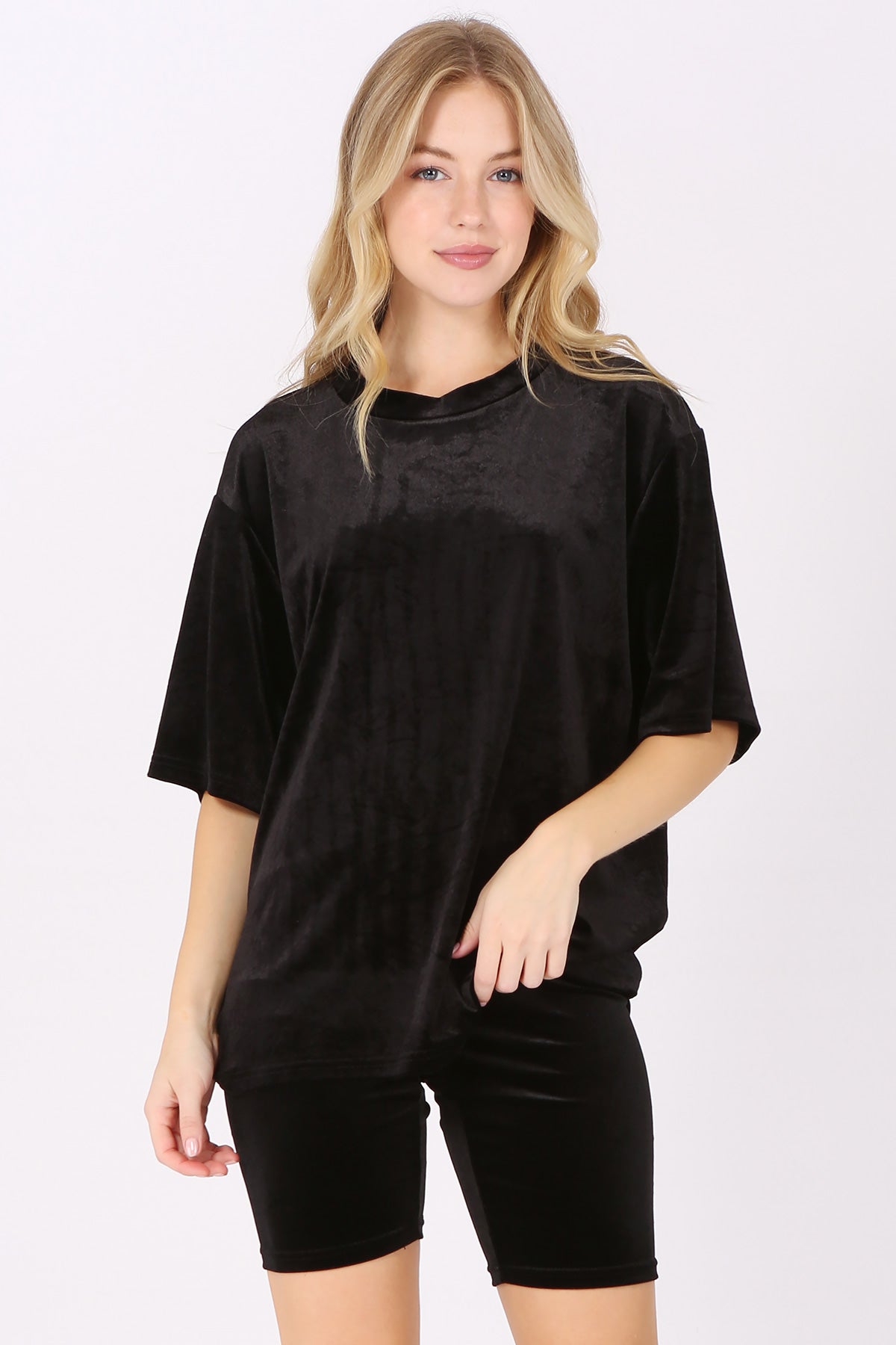 Velour Oversized T-Shirt and Biker Shorts Set