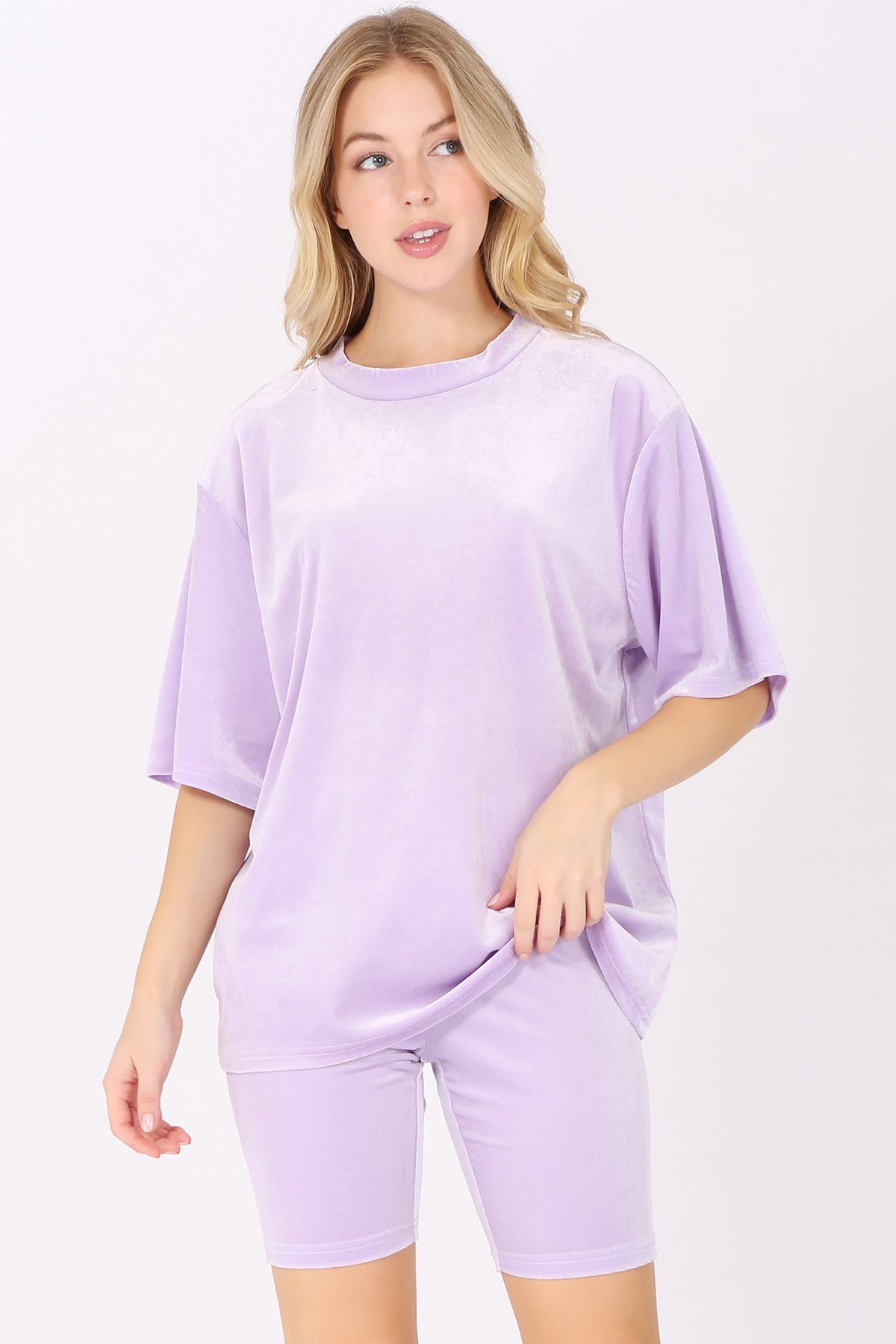 Velour Oversized T-Shirt and Biker Shorts Set