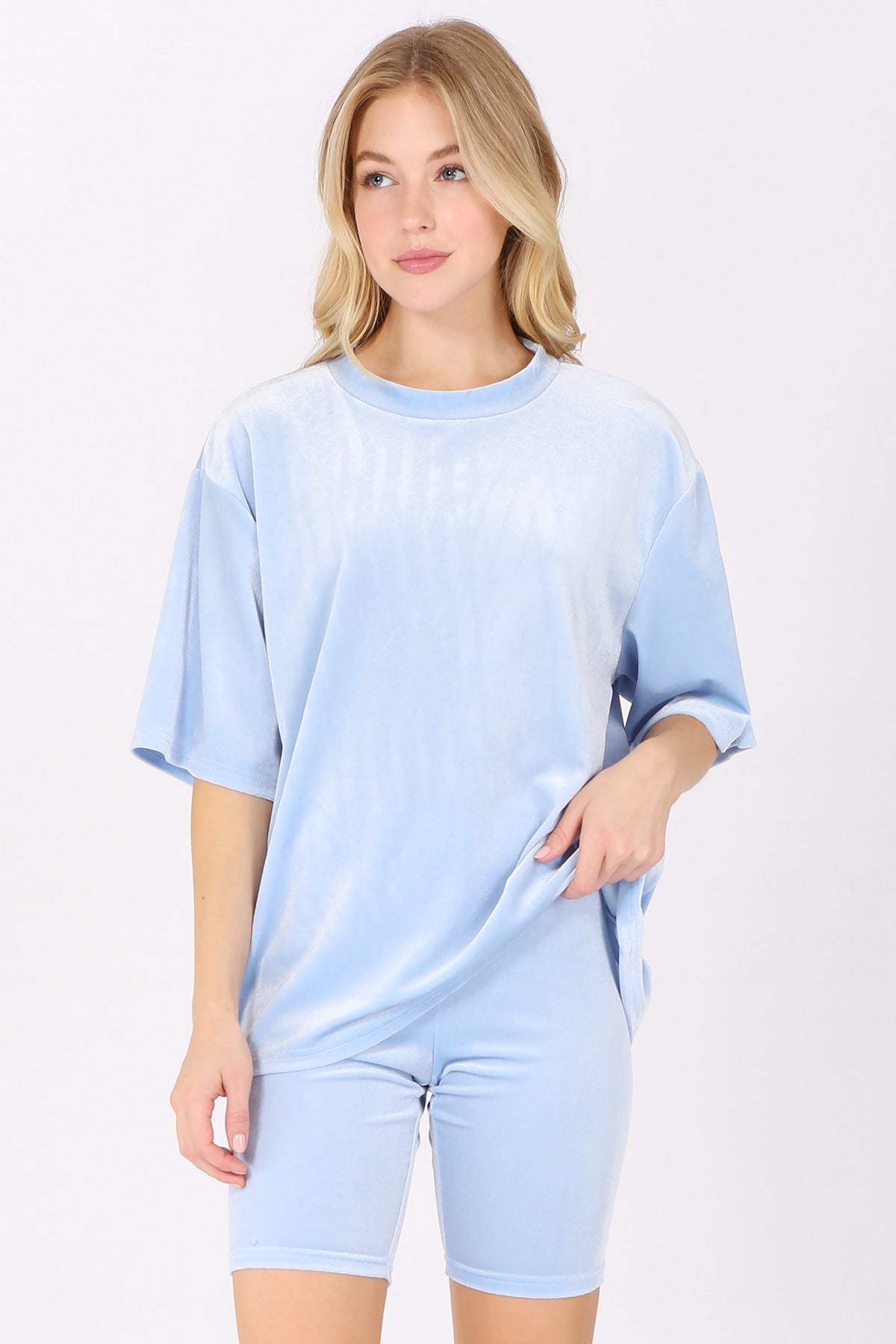 Velour Oversized T-Shirt and Biker Shorts Set