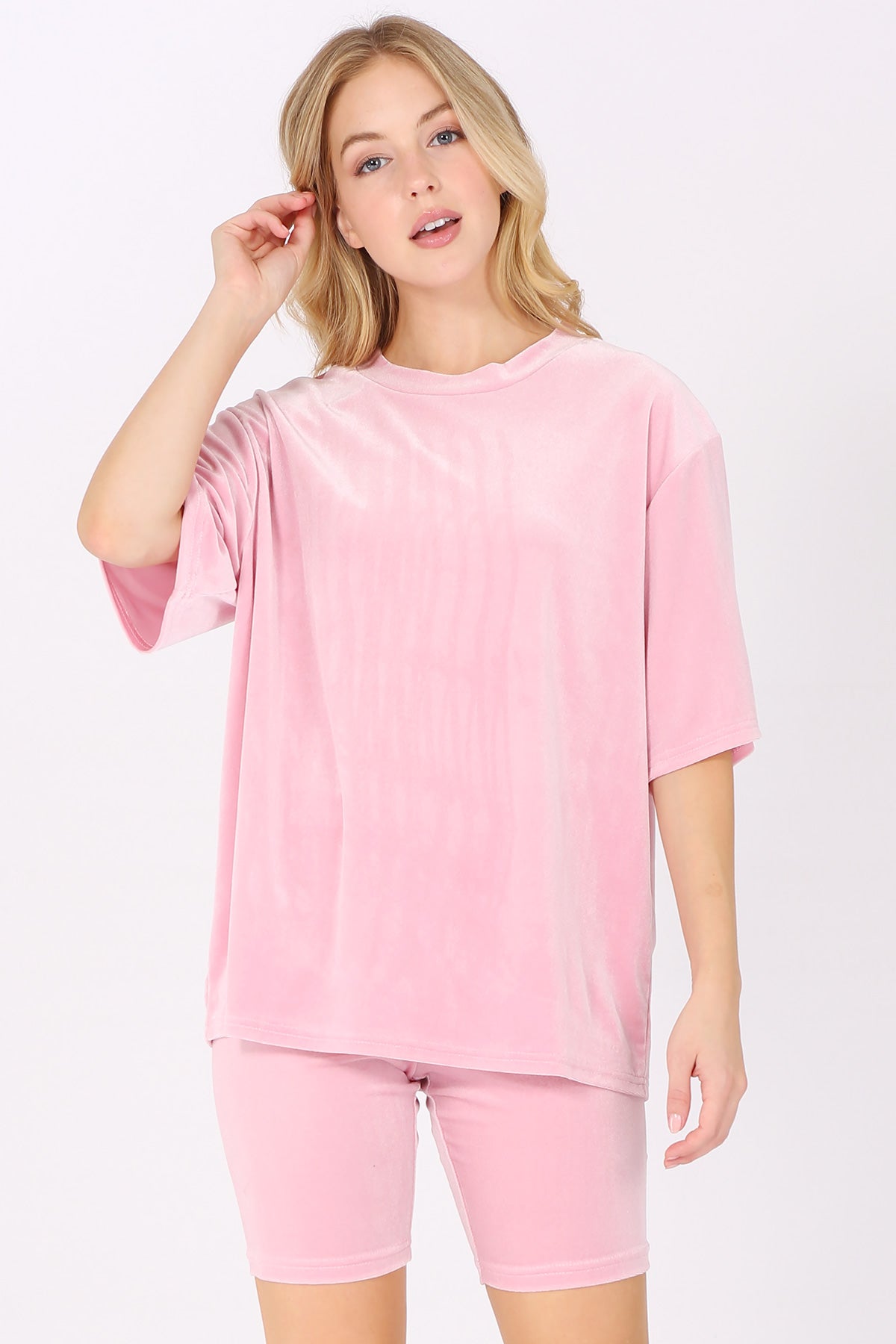 Velour Oversized T-Shirt and Biker Shorts Set