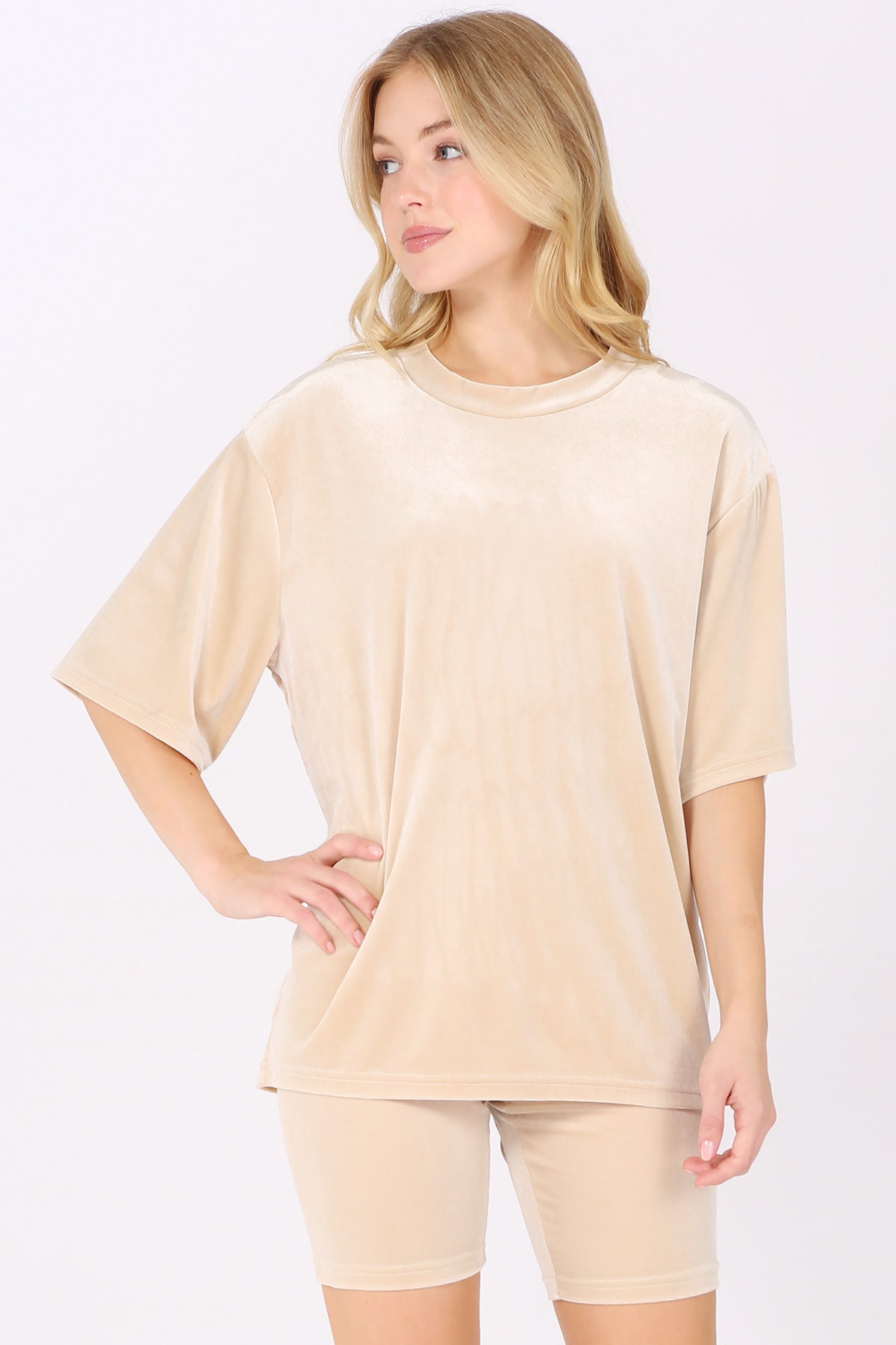 Velour Oversized T-Shirt and Biker Shorts Set