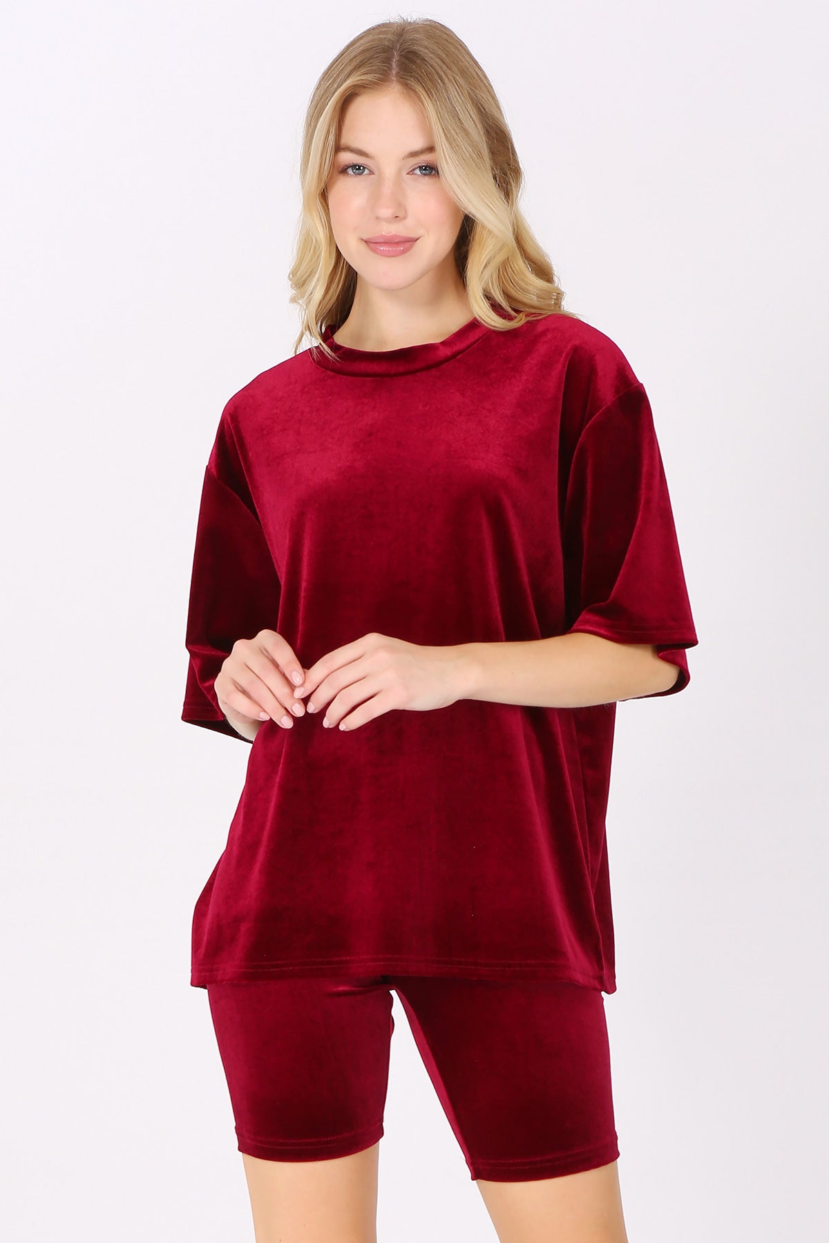 Velour Oversized T-Shirt and Biker Shorts Set