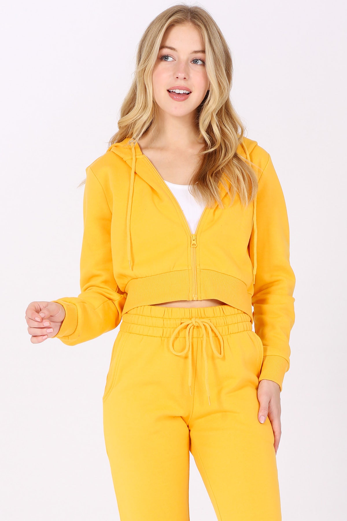 Cropped Fleece Zip Up Hoodie