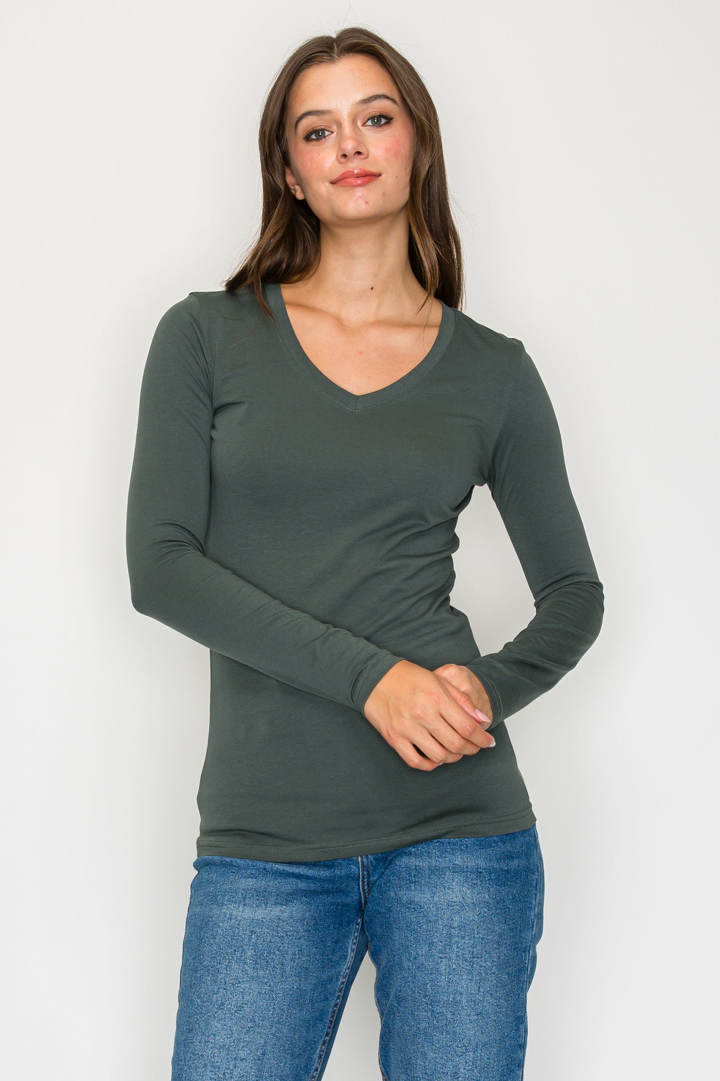 Basic Long Sleeve V-Neck Tee (Plus Size)