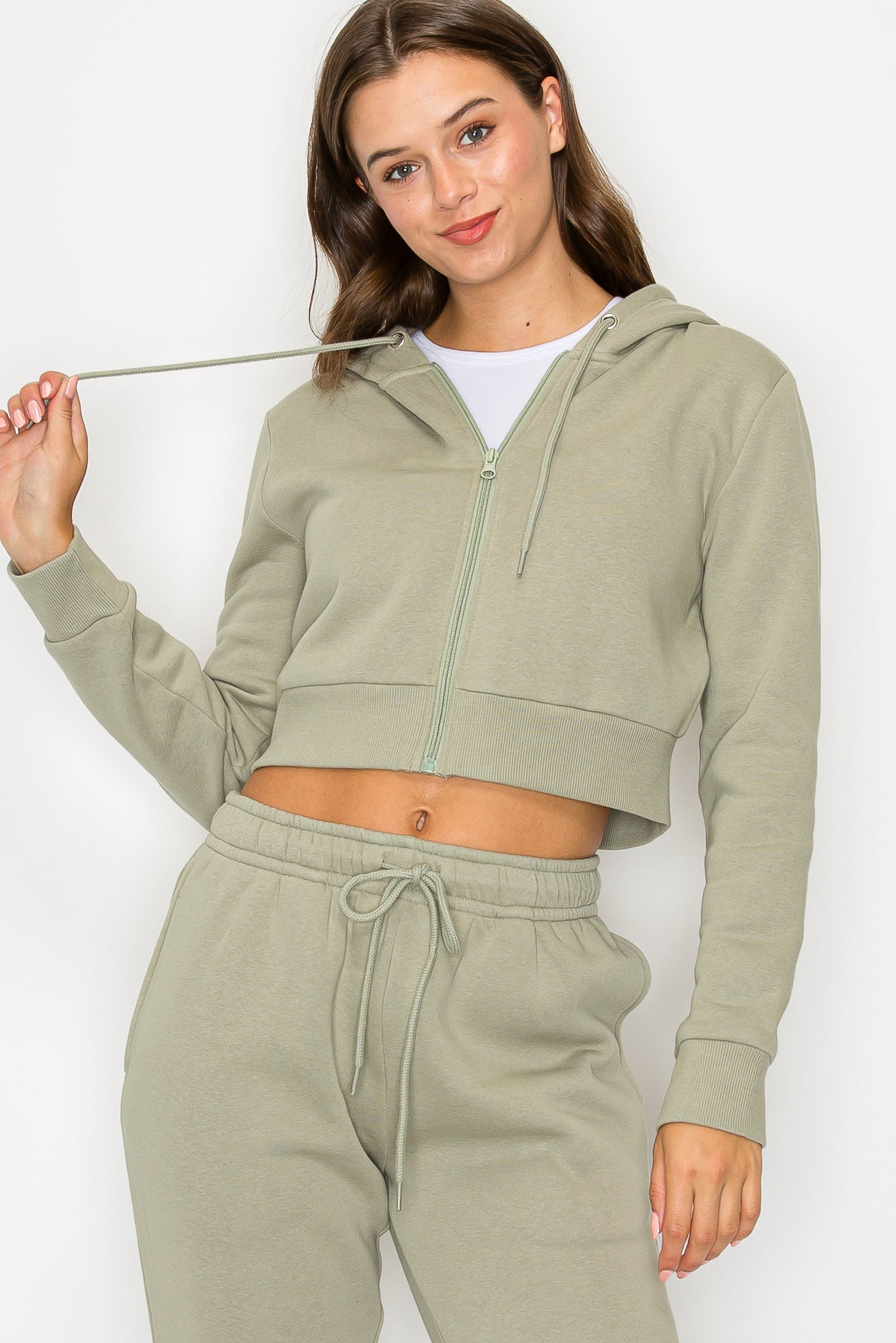 Cropped Fleece Zip Up Hoodie