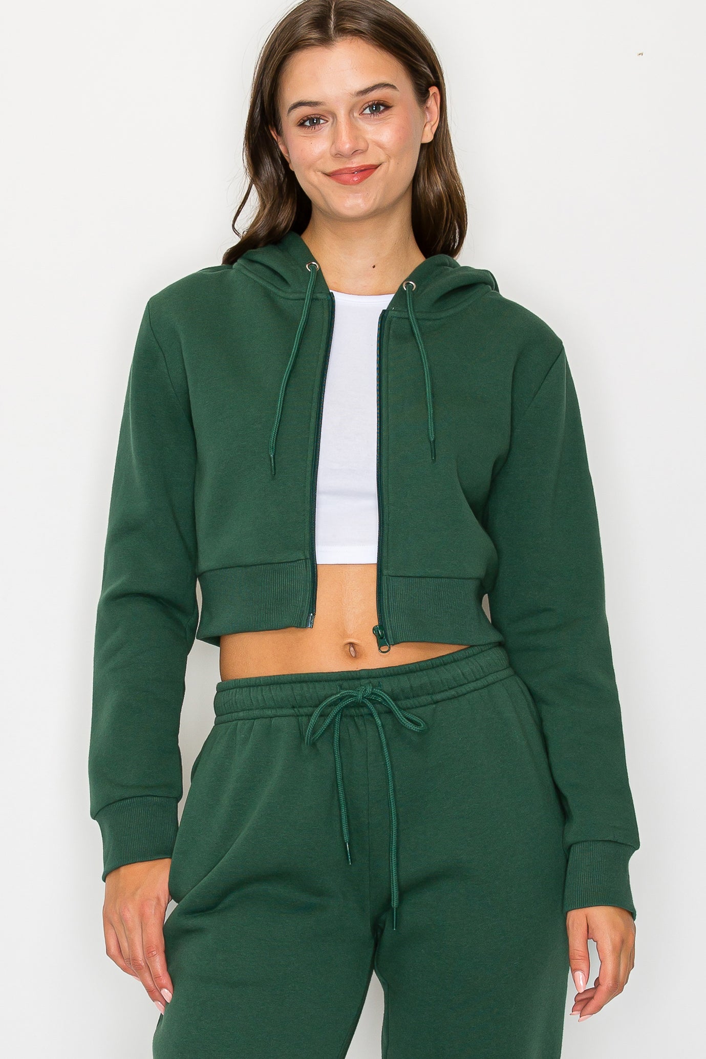 Cropped Fleece Zip Up Hoodie