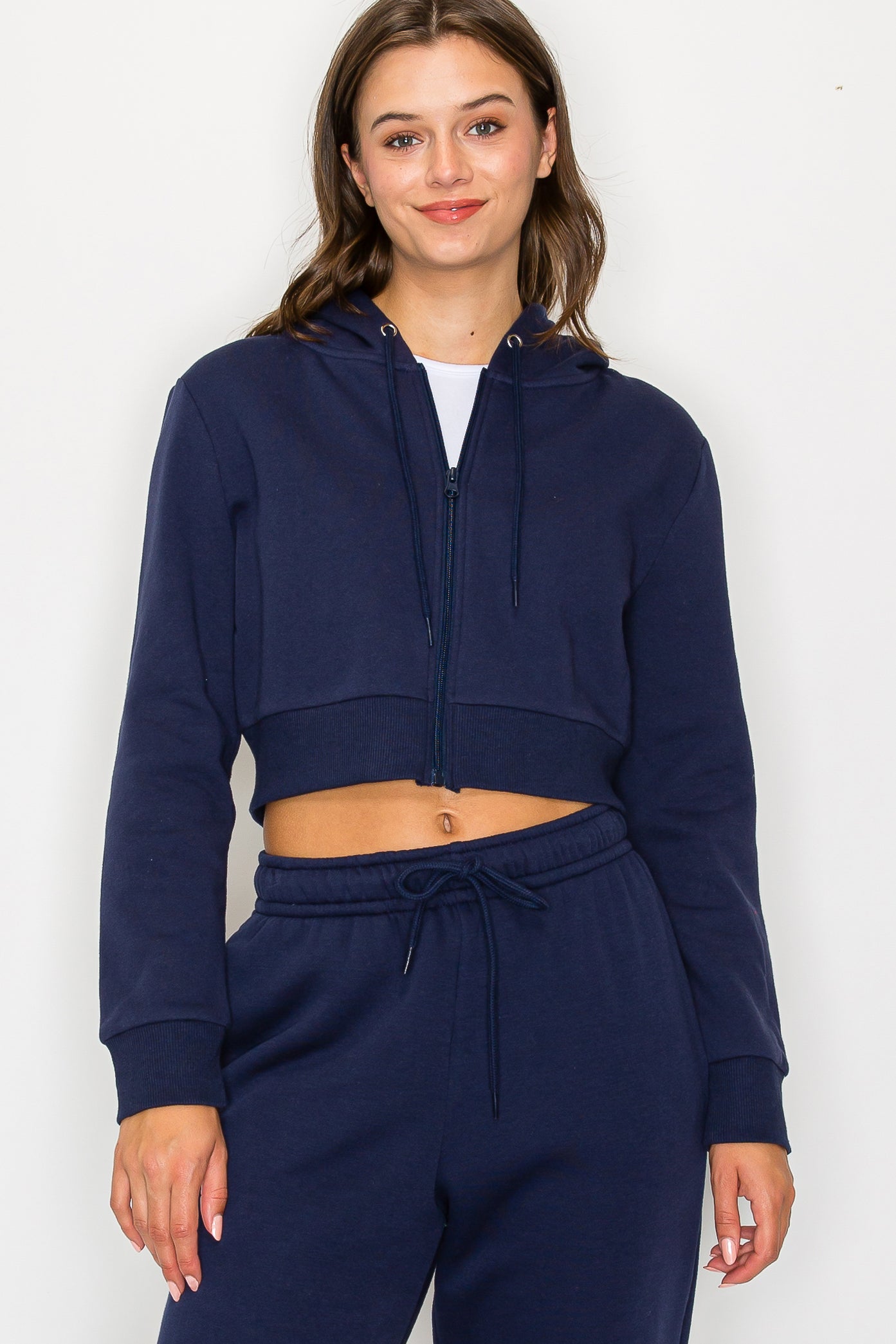 Cropped Fleece Zip Up Hoodie