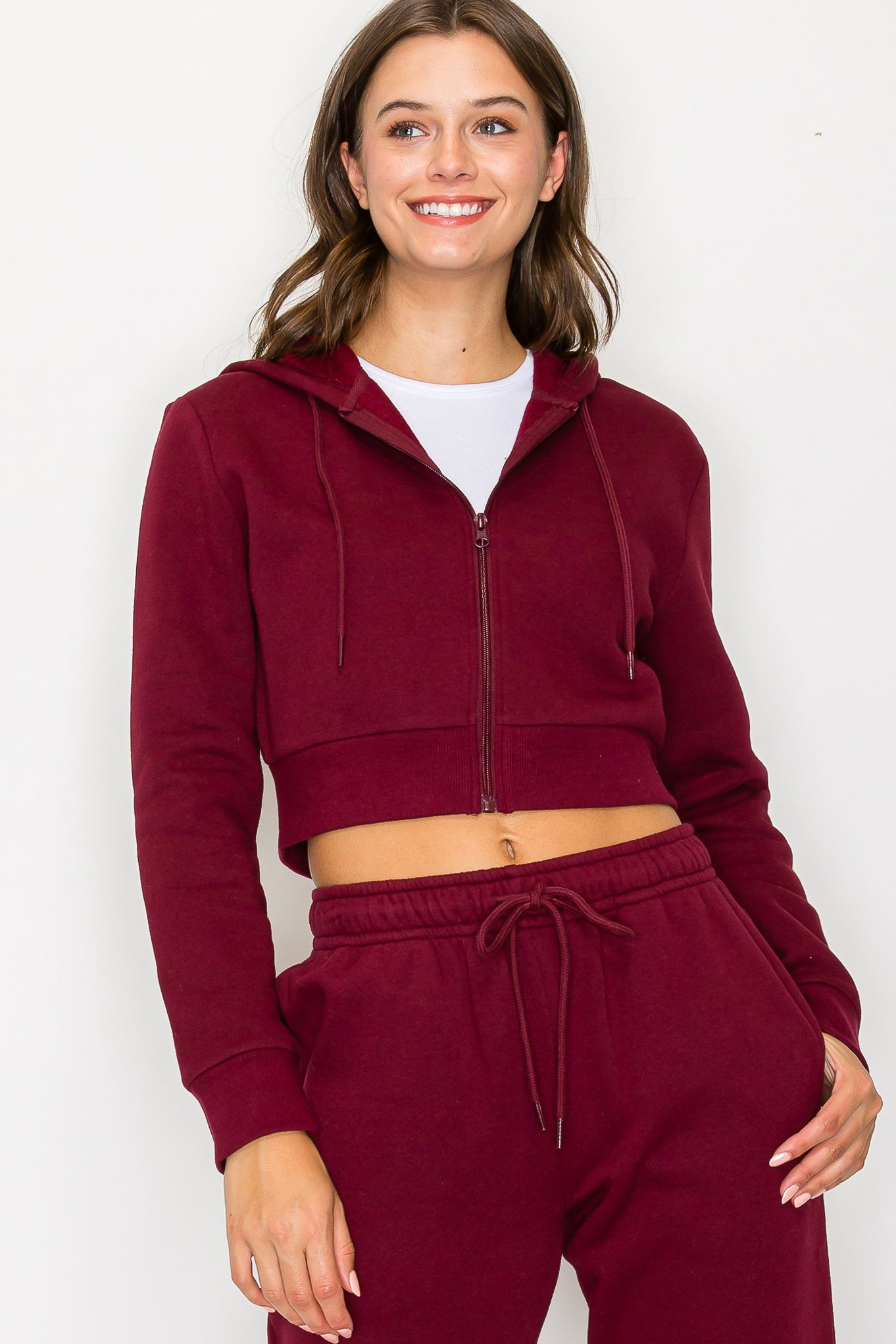 Cropped Fleece Zip Up Hoodie