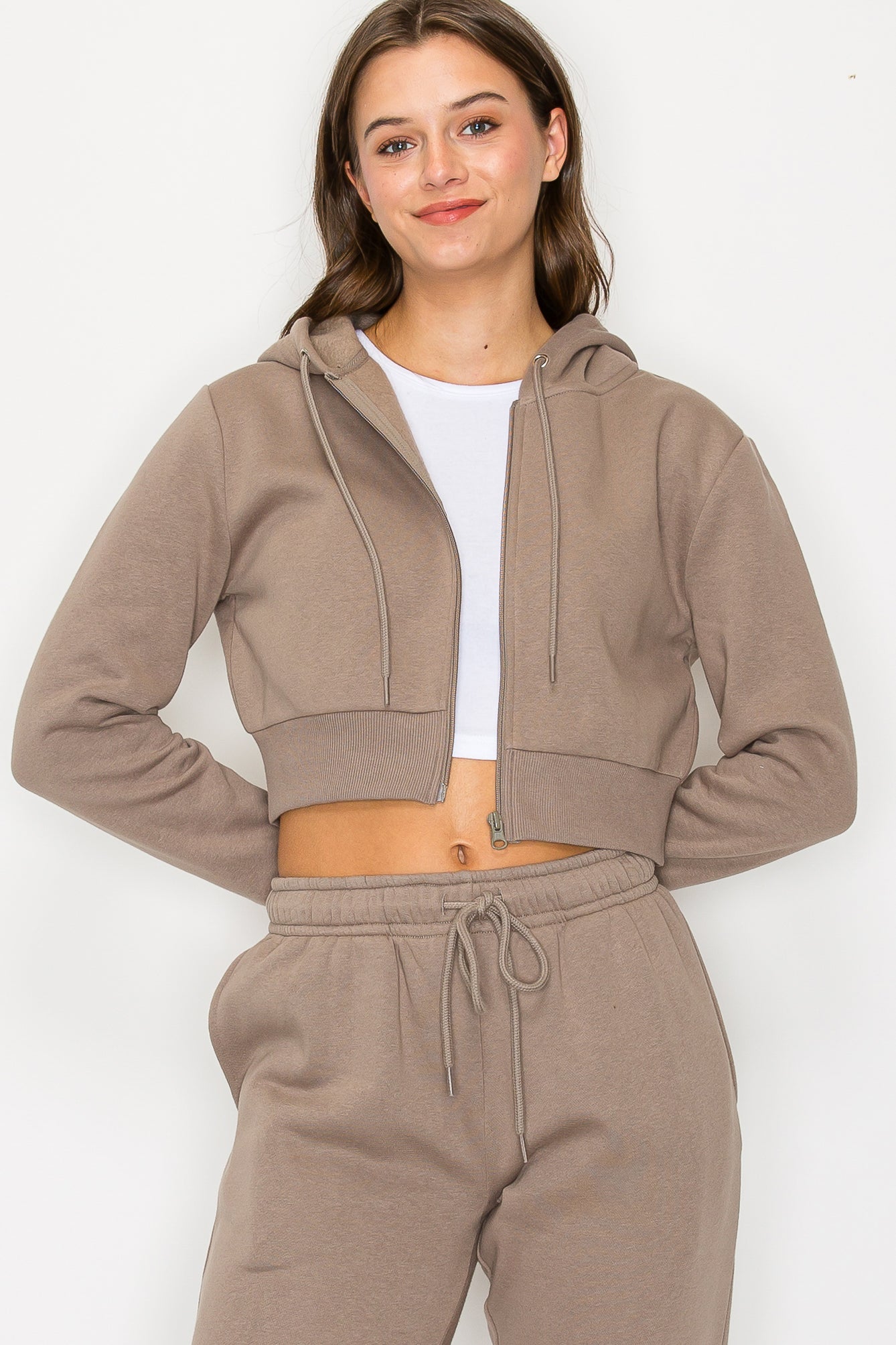 Cropped Fleece Zip Up Hoodie
