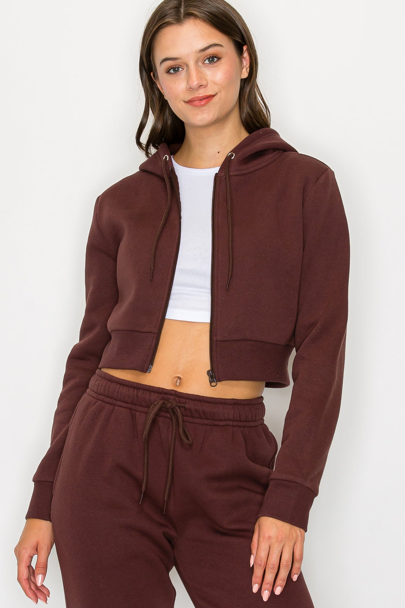 Cropped Fleece Zip Up Hoodie