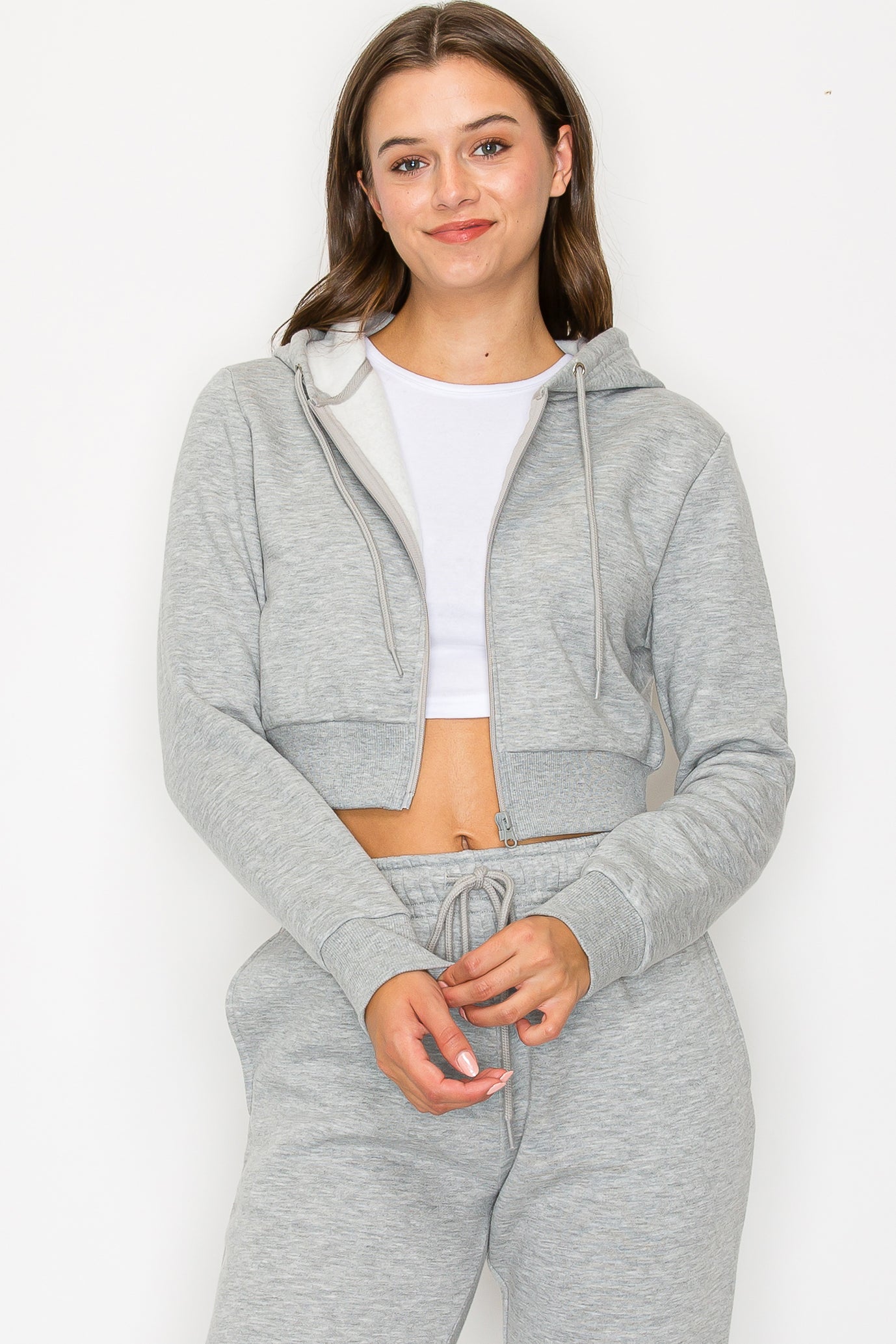 Cropped Fleece Zip Up Hoodie
