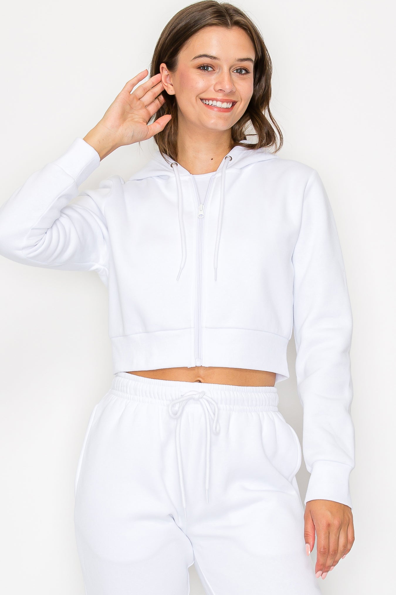 Cropped Fleece Zip Up Hoodie