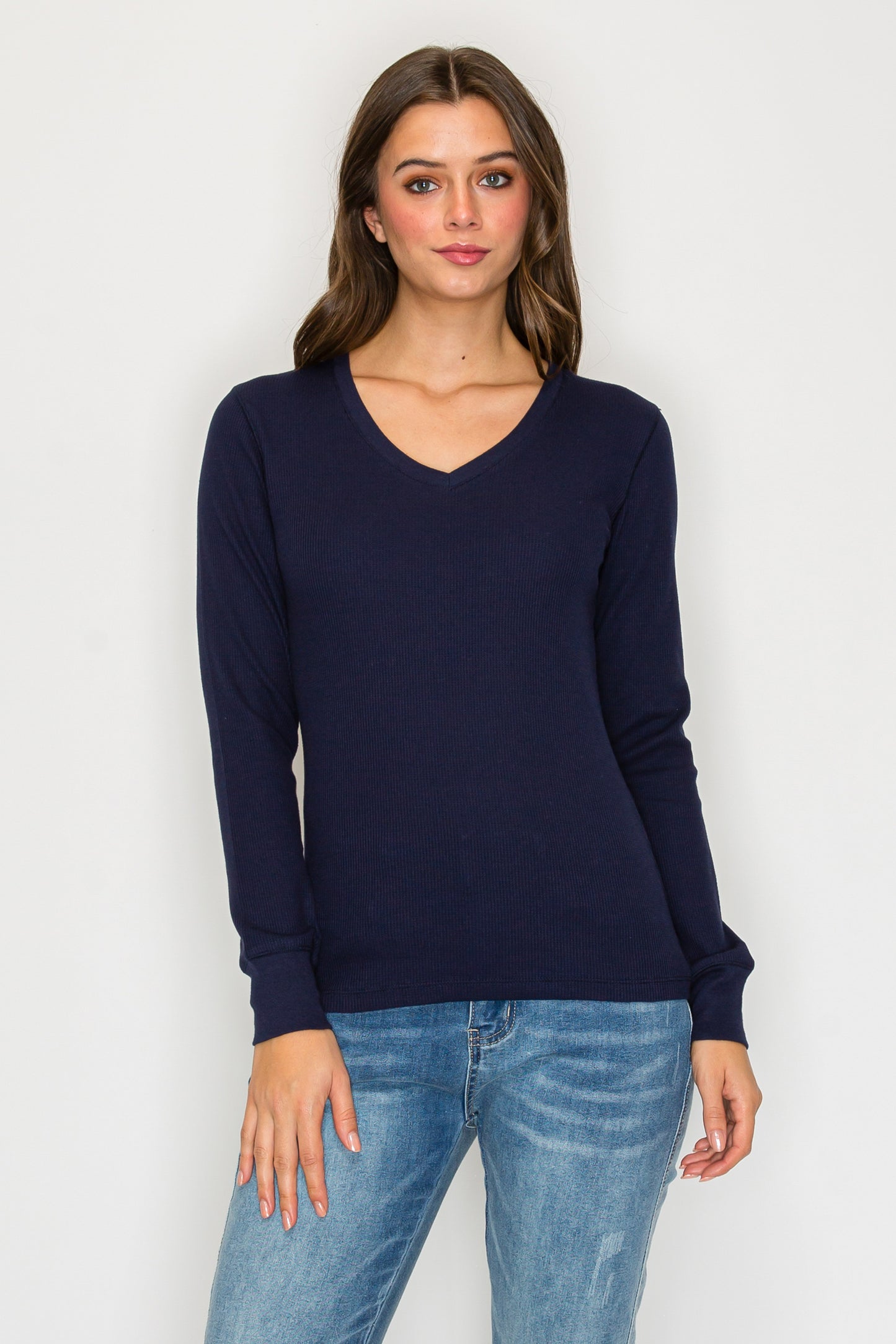 Long Sleeve V-Neck Thermal Top (Plus Size)