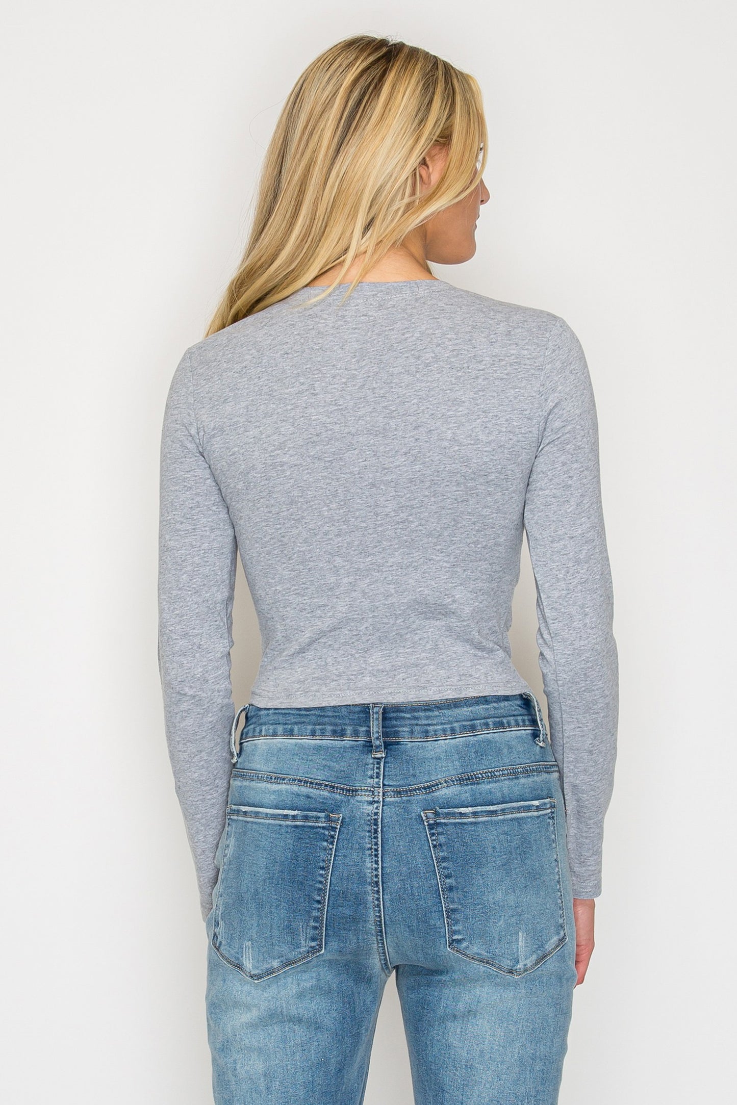 V-Neck Long Sleeve Crop T-Shirt