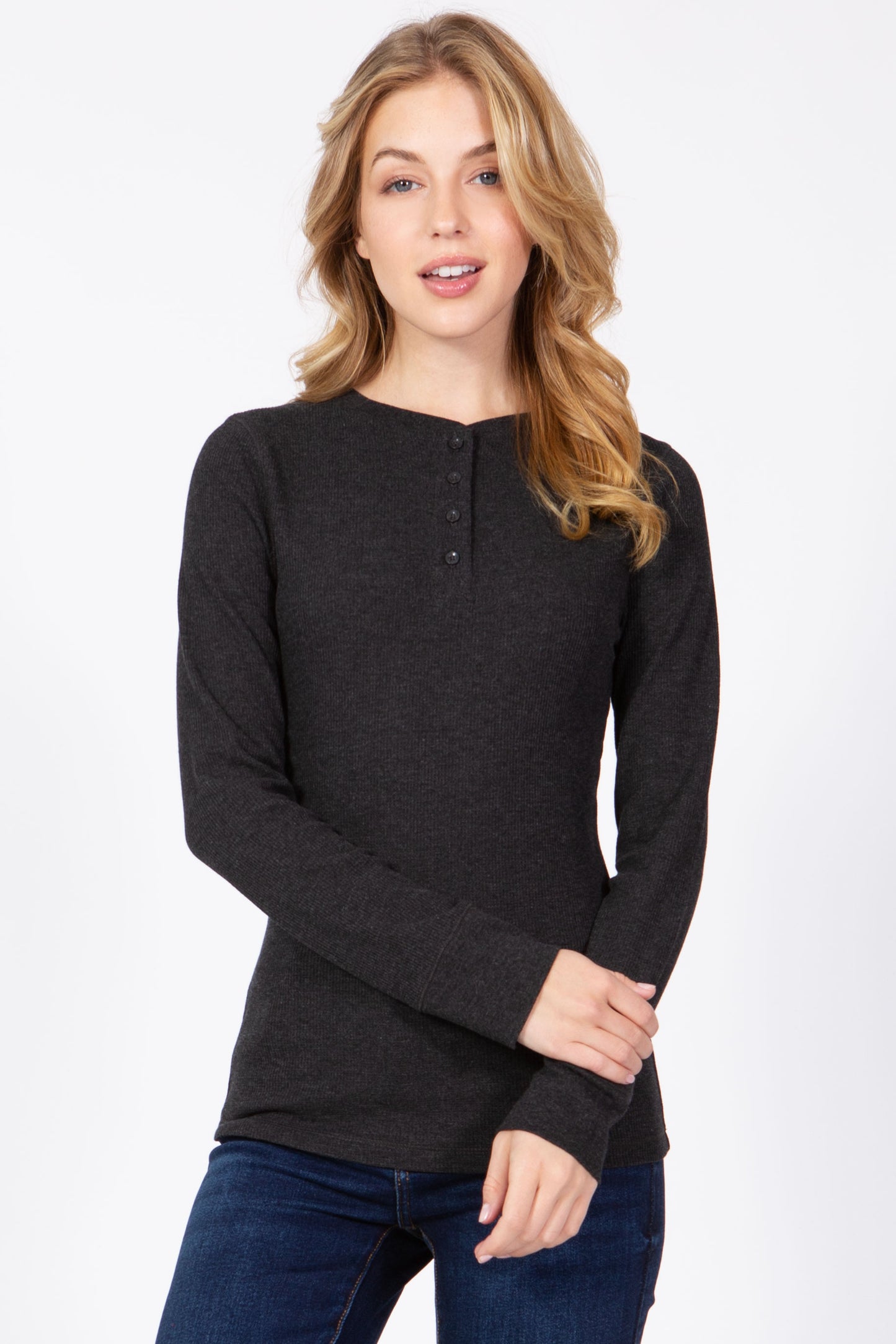 Long Sleeve Henley Neck Thermal Top