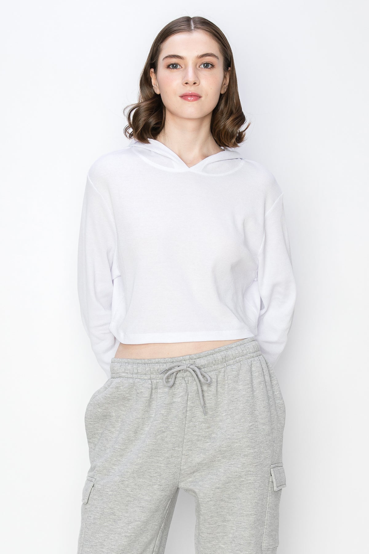Cropped Thermal Pullover Hoodie